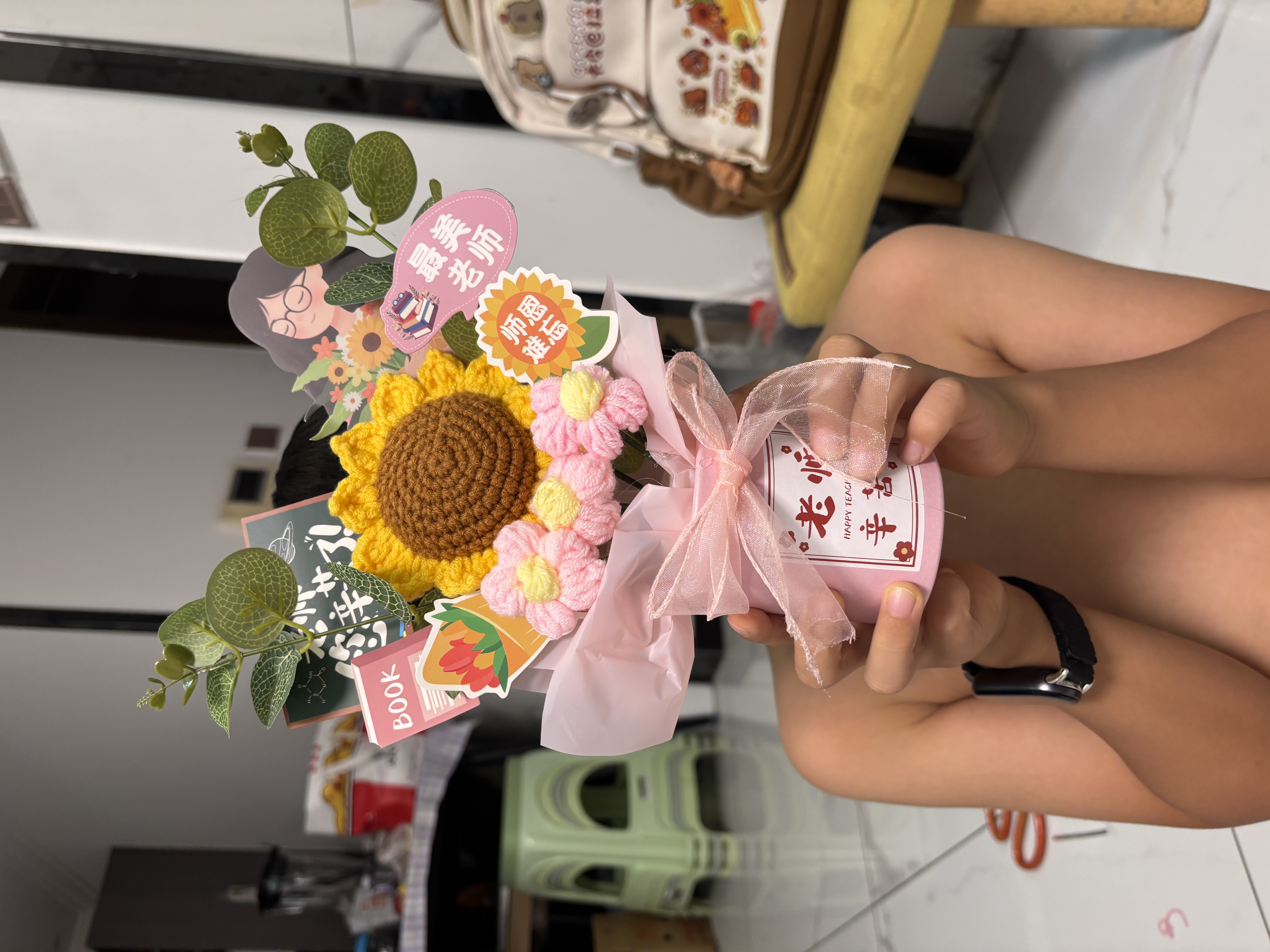 IMVE教师节礼物送女老师向日葵手工编织混搭花束摆件幼儿园活动伴手礼 实拍图