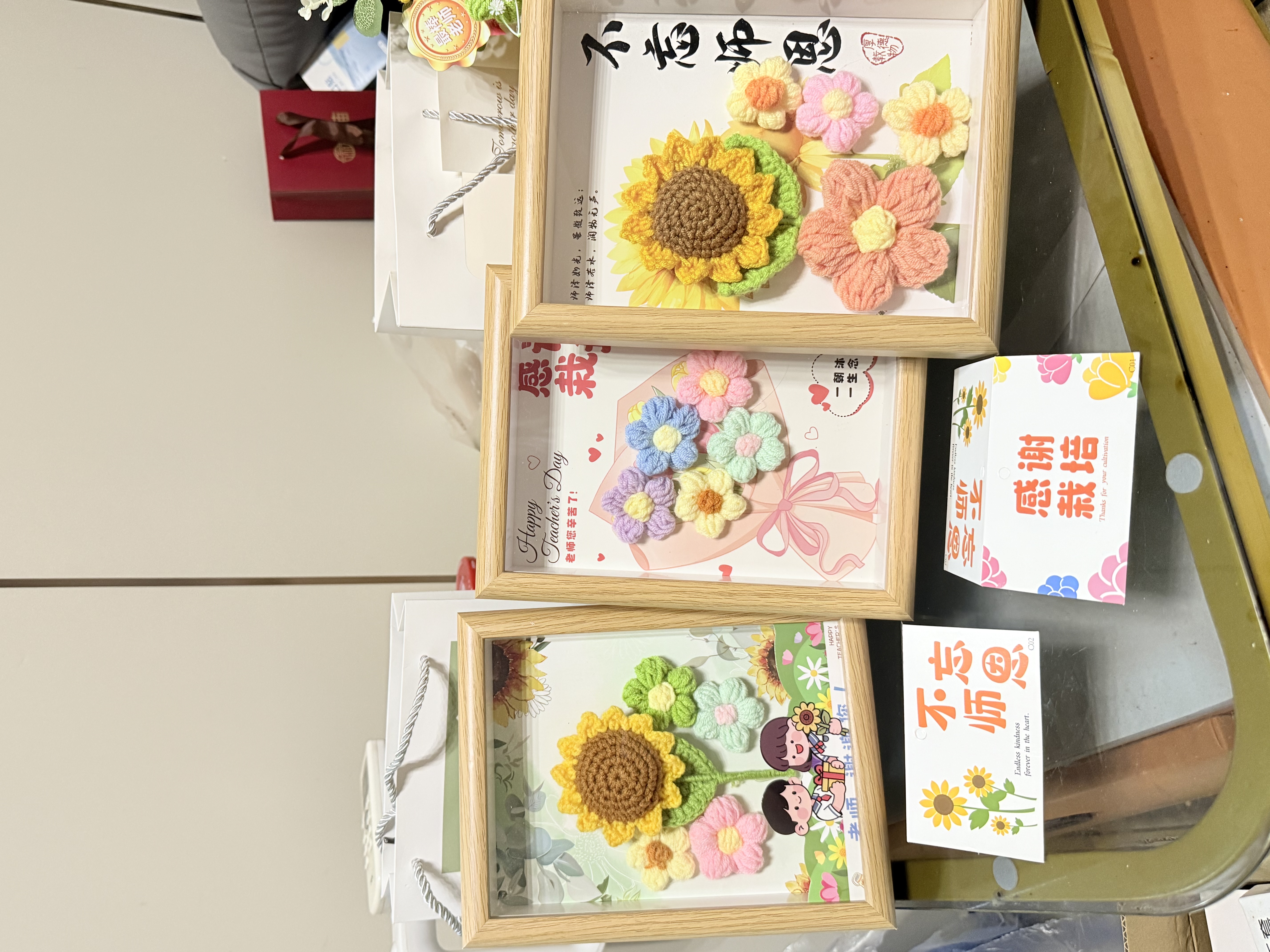 爱夕礼物送女老师高档实用针织向日葵花束相框摆件伴手礼仿真花 实拍图