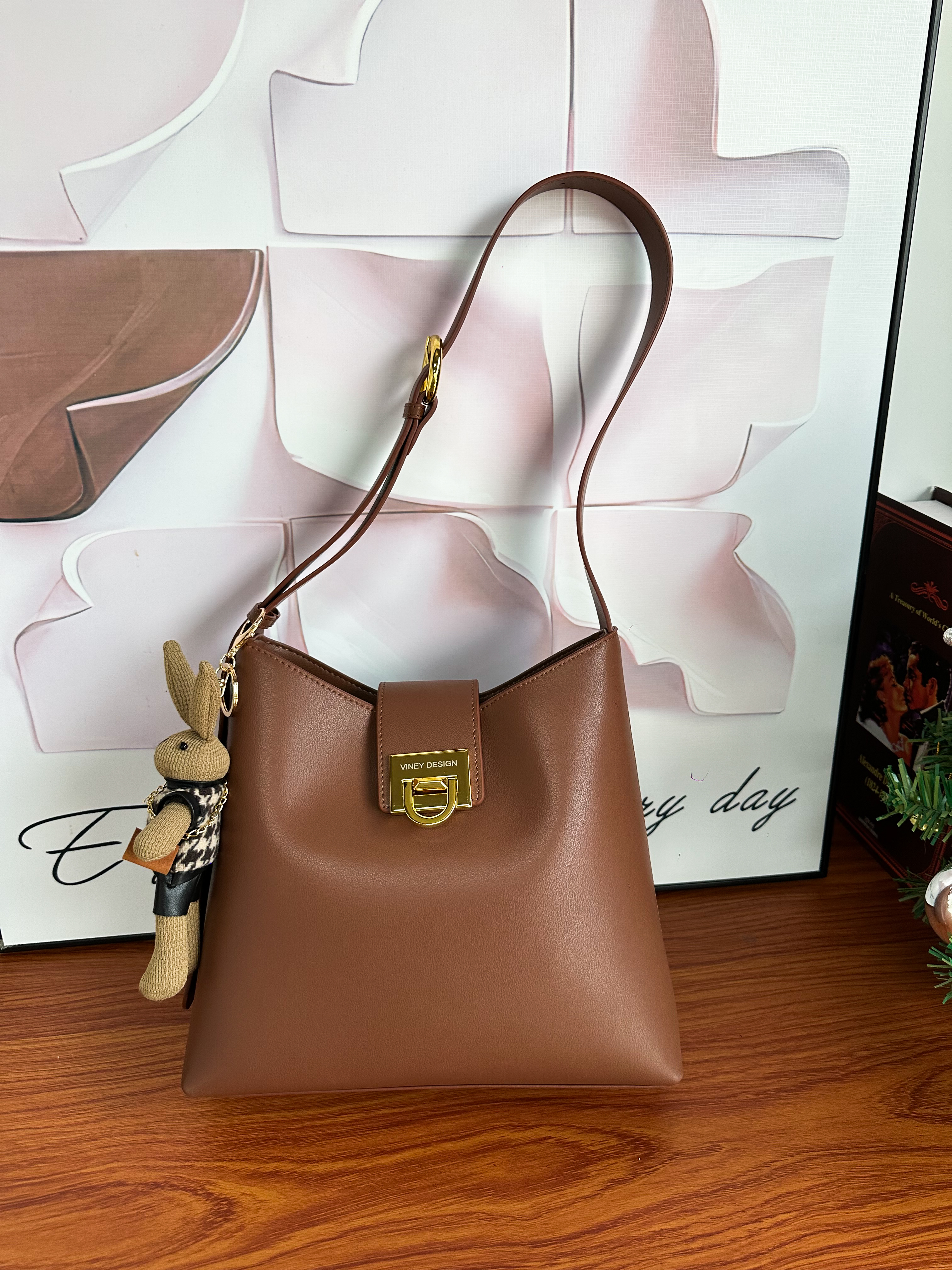 viney牛皮包包女包品牌水桶包轻奢单肩斜挎包生日礼物高级感送女友老婆 实拍图