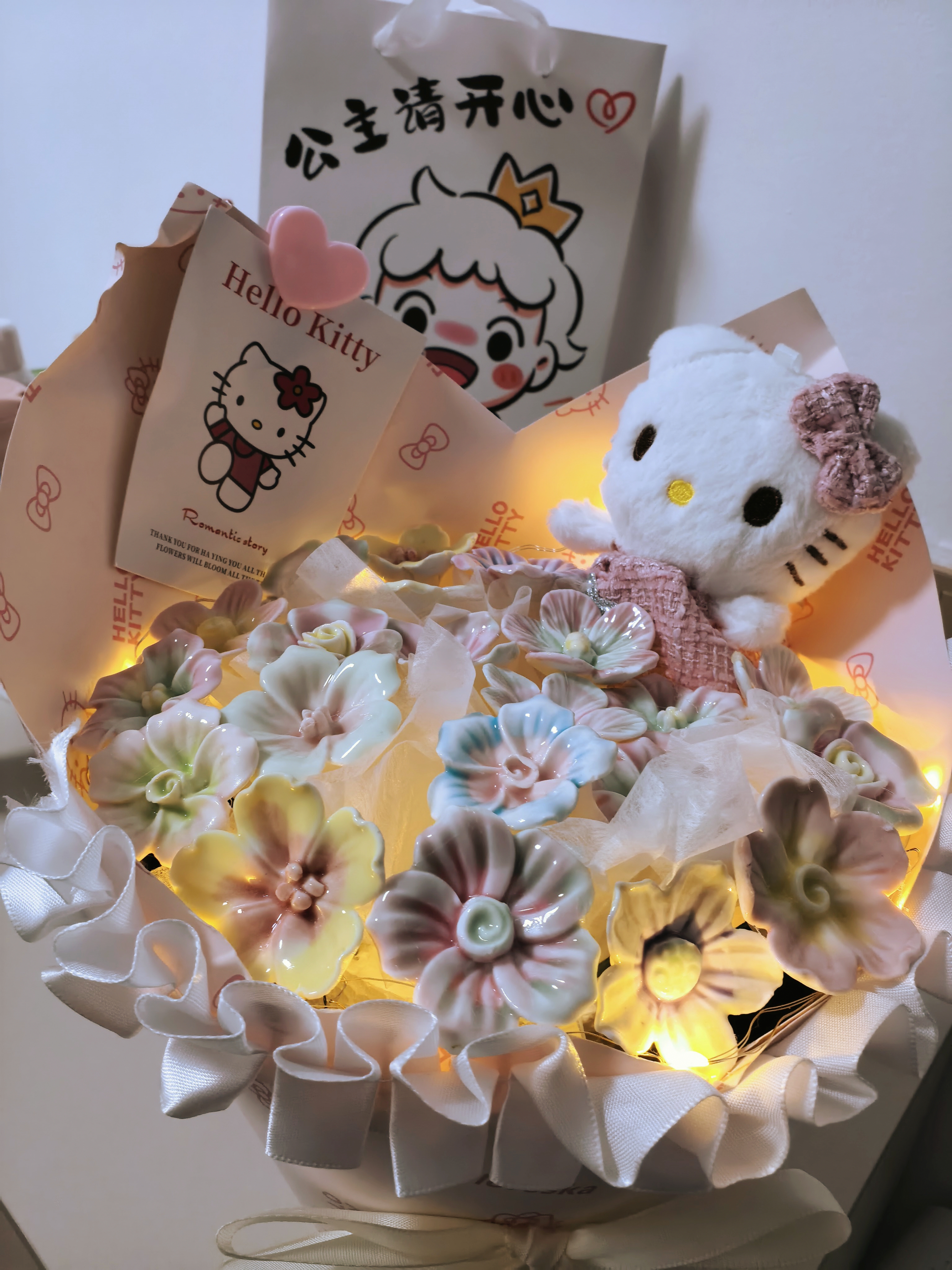三彩熊21朵景德镇陶瓷花束抱抱桶永生花女生送闺蜜生日礼物女士新婚礼物 实拍图