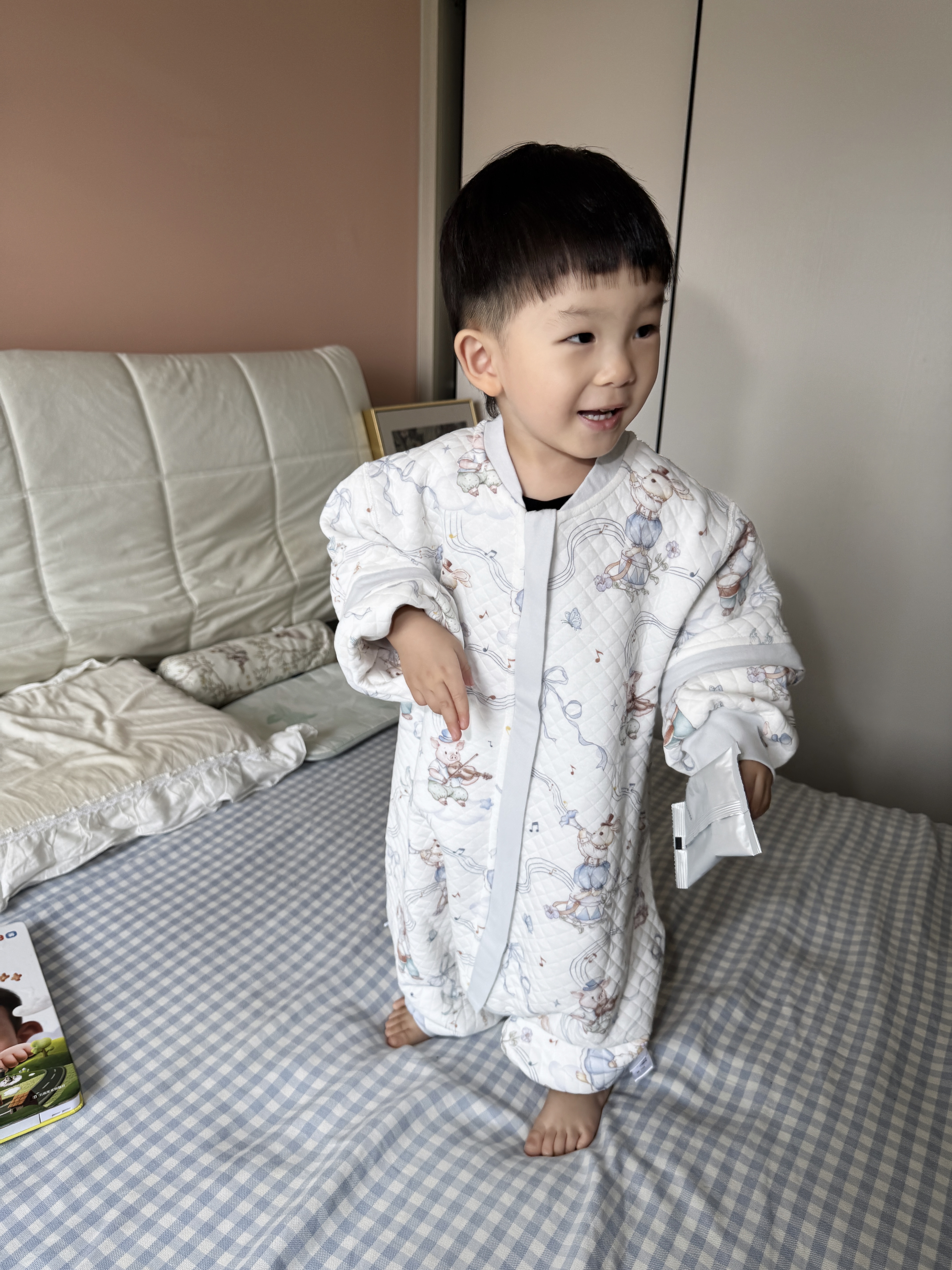 麦格萌儿童睡袋纯棉恒温秋冬宝宝睡衣空气层夹棉分腿式睡袋15月-2.5岁 实拍图