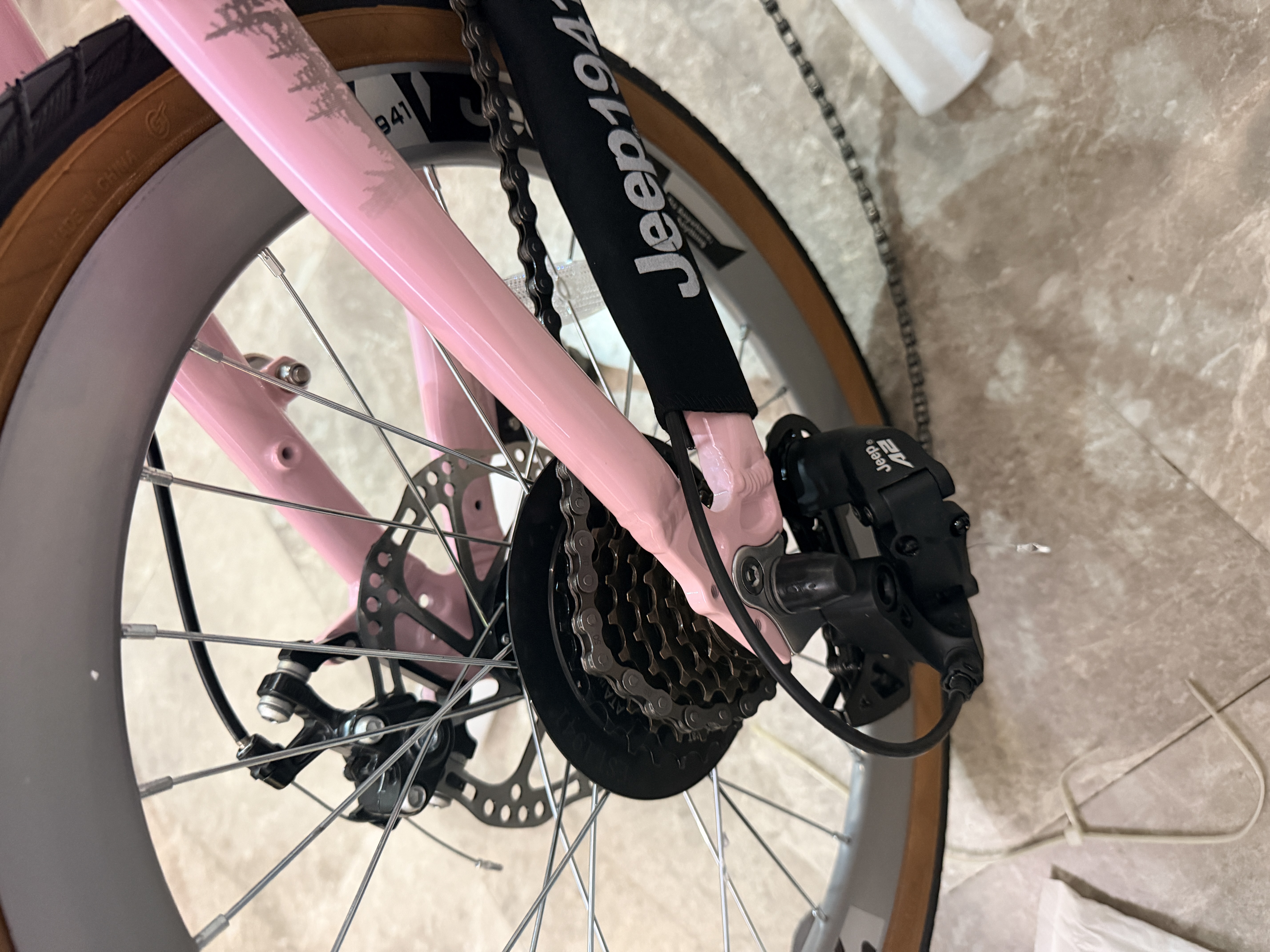 JEEP吉普折叠自行车带小孩母子车亲子自行车-J200 粉色 20英寸 银把 实拍图