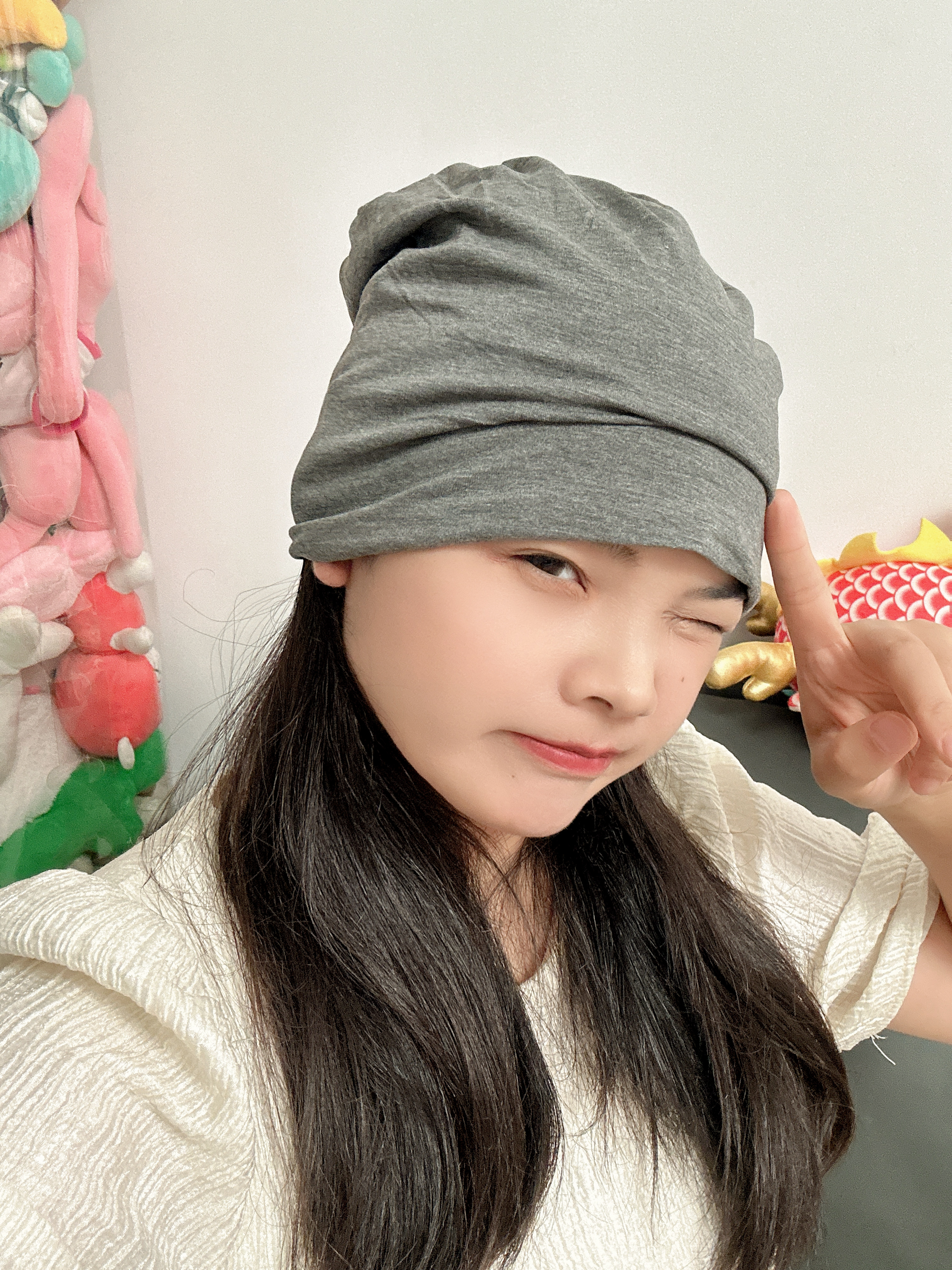 爱宝适月子帽春秋产后孕妇出院双层防风产妇帽睡眠帽堆堆帽灰色 M521 实拍图