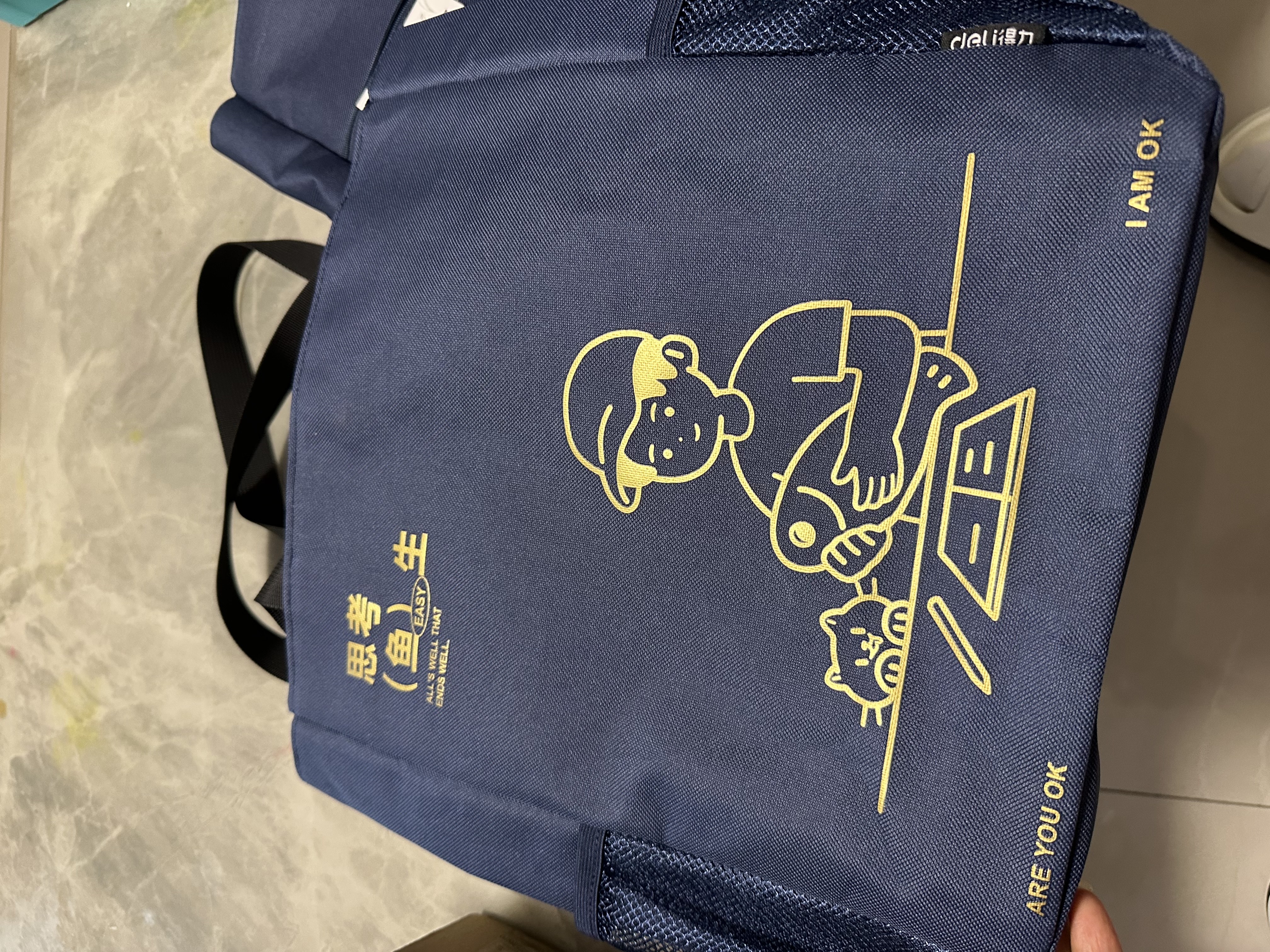 得力（deli）线条独白系列学生卡通补习袋 初高中生大容量拎书袋 课外画画多功能收纳袋 蓝色开学必备礼物 实拍图