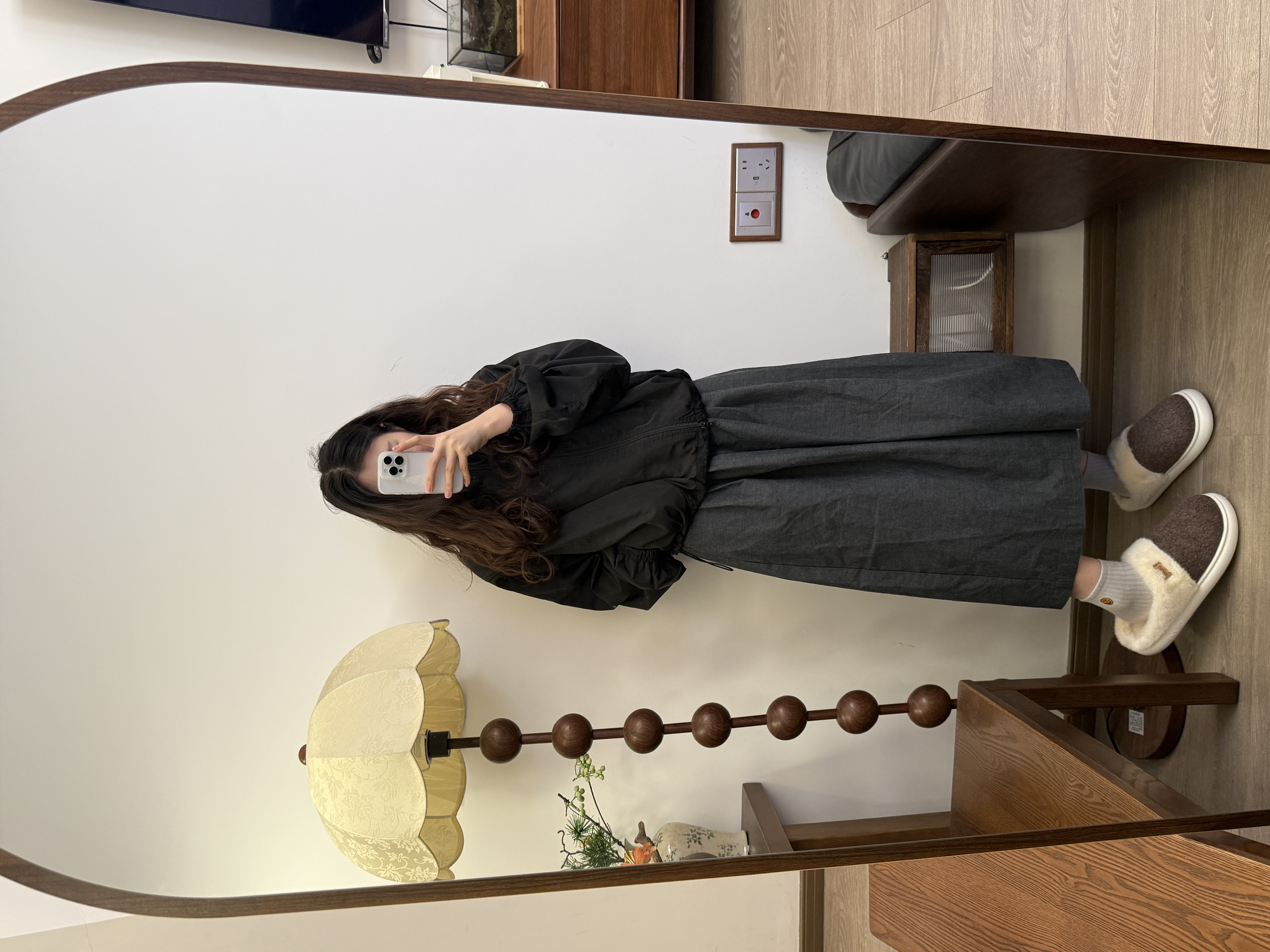 朴西冬季新款简约毛呢女士保暖居家棉拖鞋室内静音 深棕色 44-45 实拍图