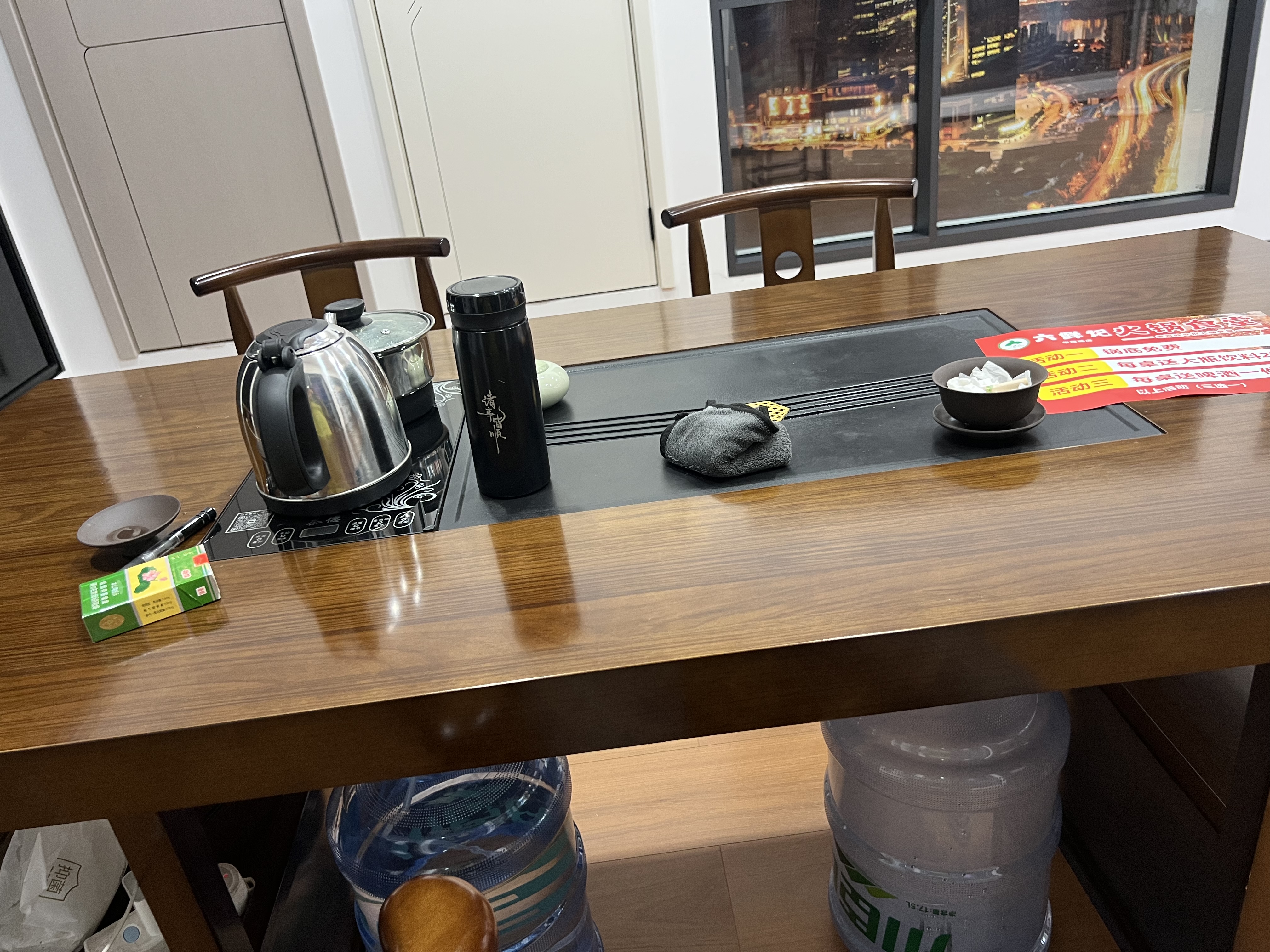 实木大板茶桌椅组合新中式泡茶台办公室家用原木茶几茶具套装一体 【抽屉石盘款】+1围椅4月牙椅 1.6米【送电磁炉礼包】 实拍图