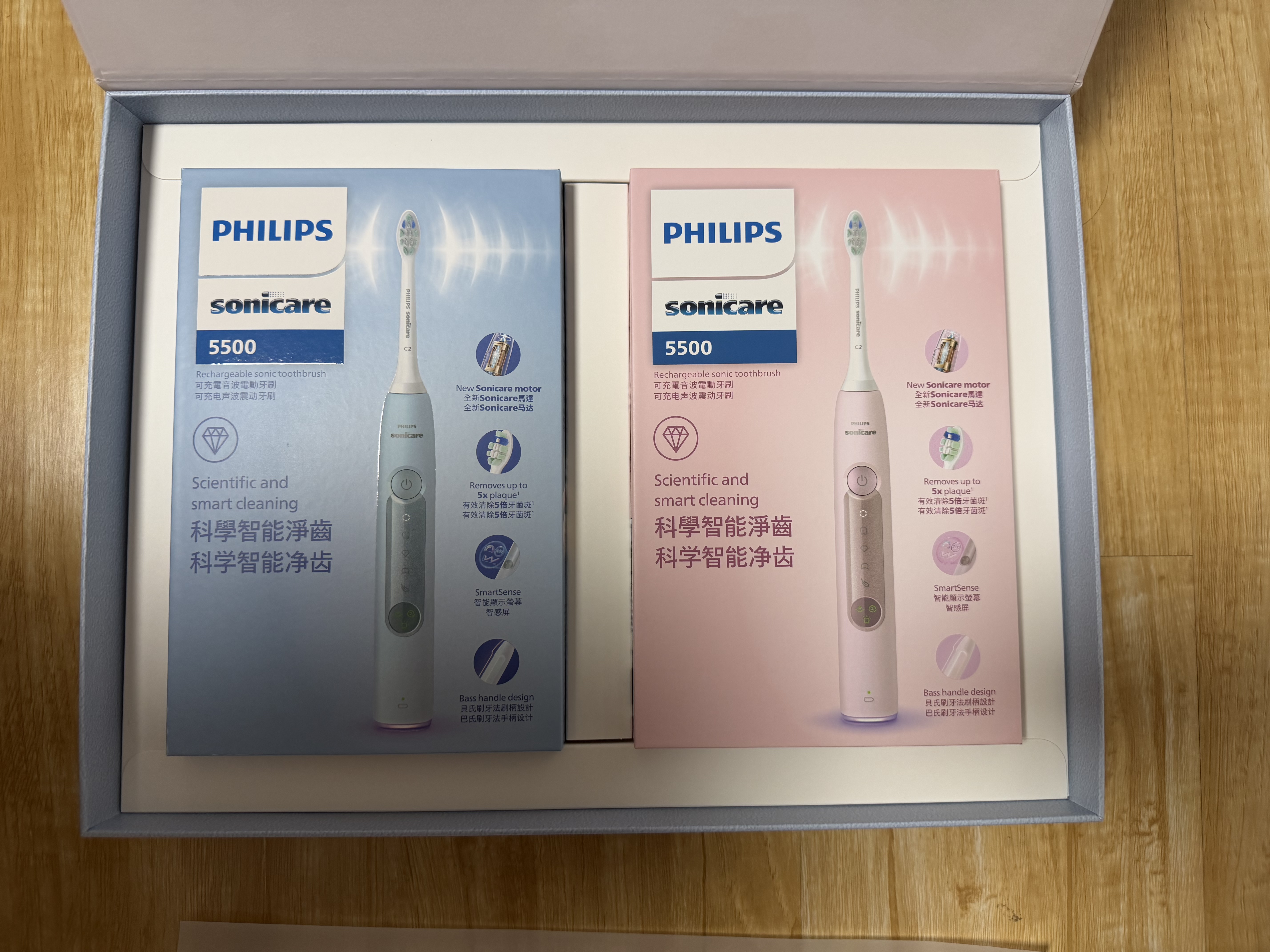 飞利浦（PHILIPS）【中秋礼品】电动牙刷钻石3系Pro 双支新品全新礼盒款 5倍洁齿 智能屏爆灯反馈 过压提醒 粉+蓝 实拍图