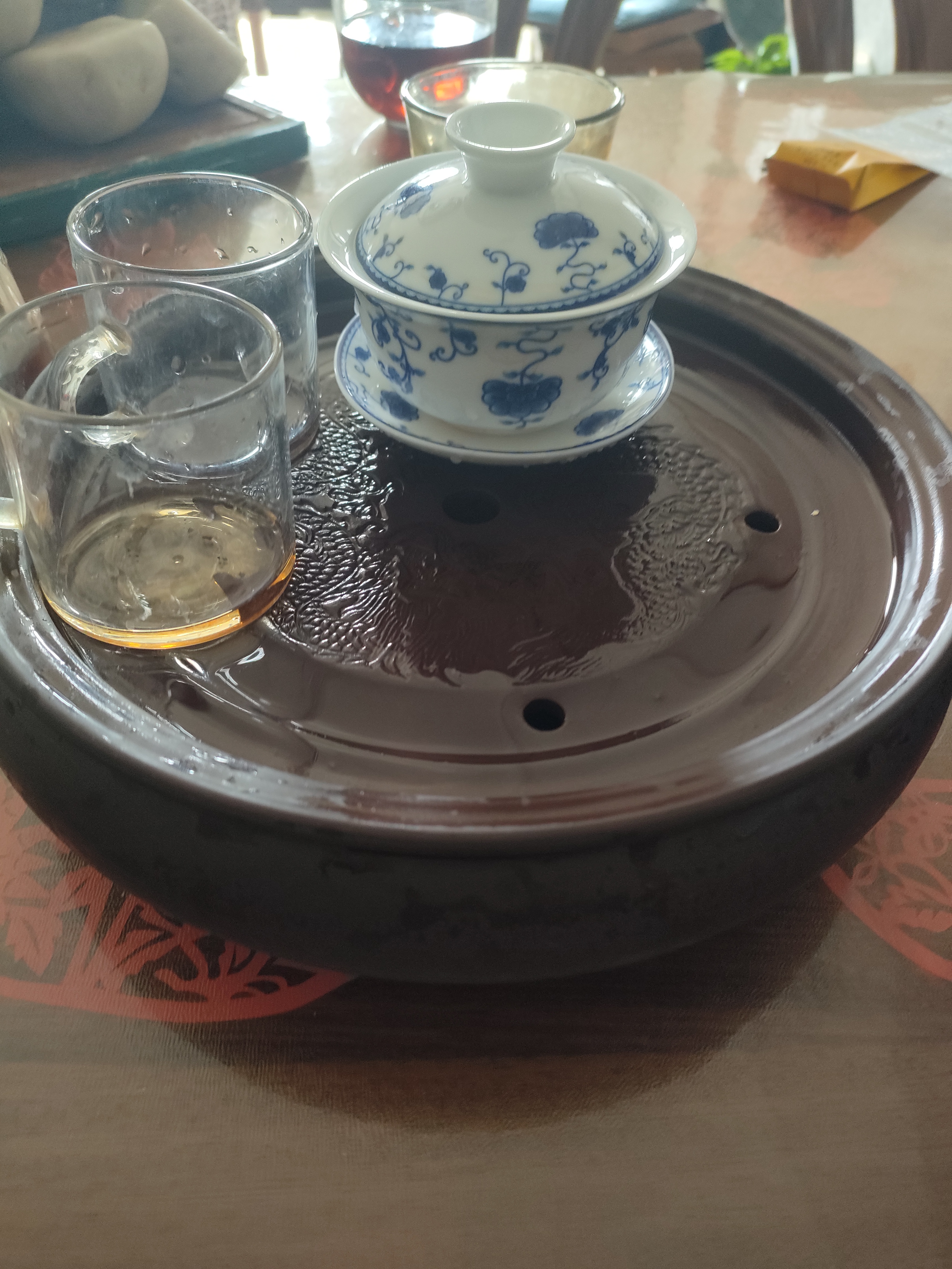 正扬紫砂茶盘手工紫砂茶盘功夫茶具圆形茶台紫砂干泡储水盘茶船茶托 10英寸紫砂双龙戏珠  紫色 实拍图