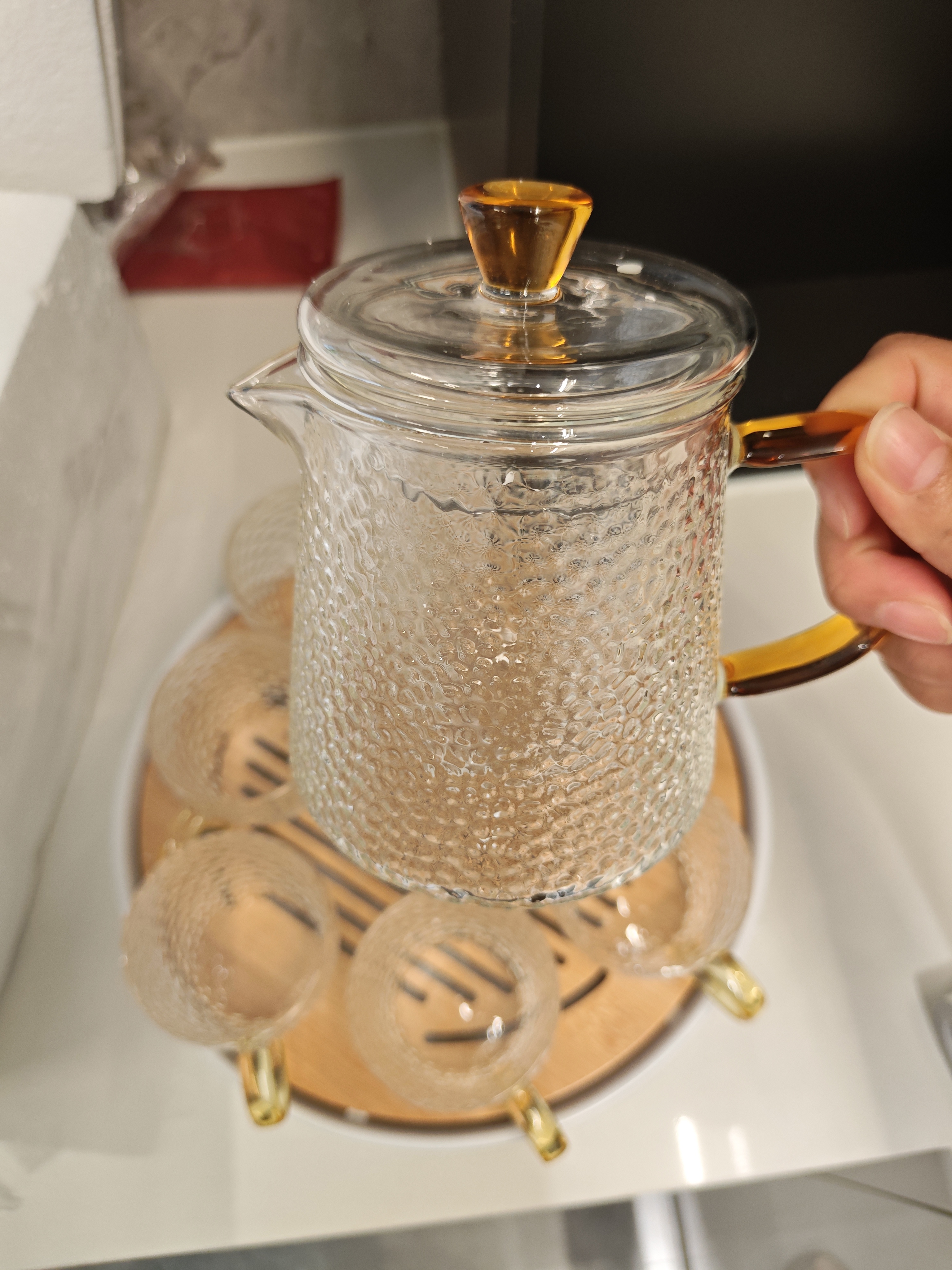 瓷牌茗茶具 锤纹玻璃茶具套装简约日式耐高温功夫茶杯办公室泡茶壶茶盘小套 锤纹雅致7件套+圆形密胺盘 8件 实拍图