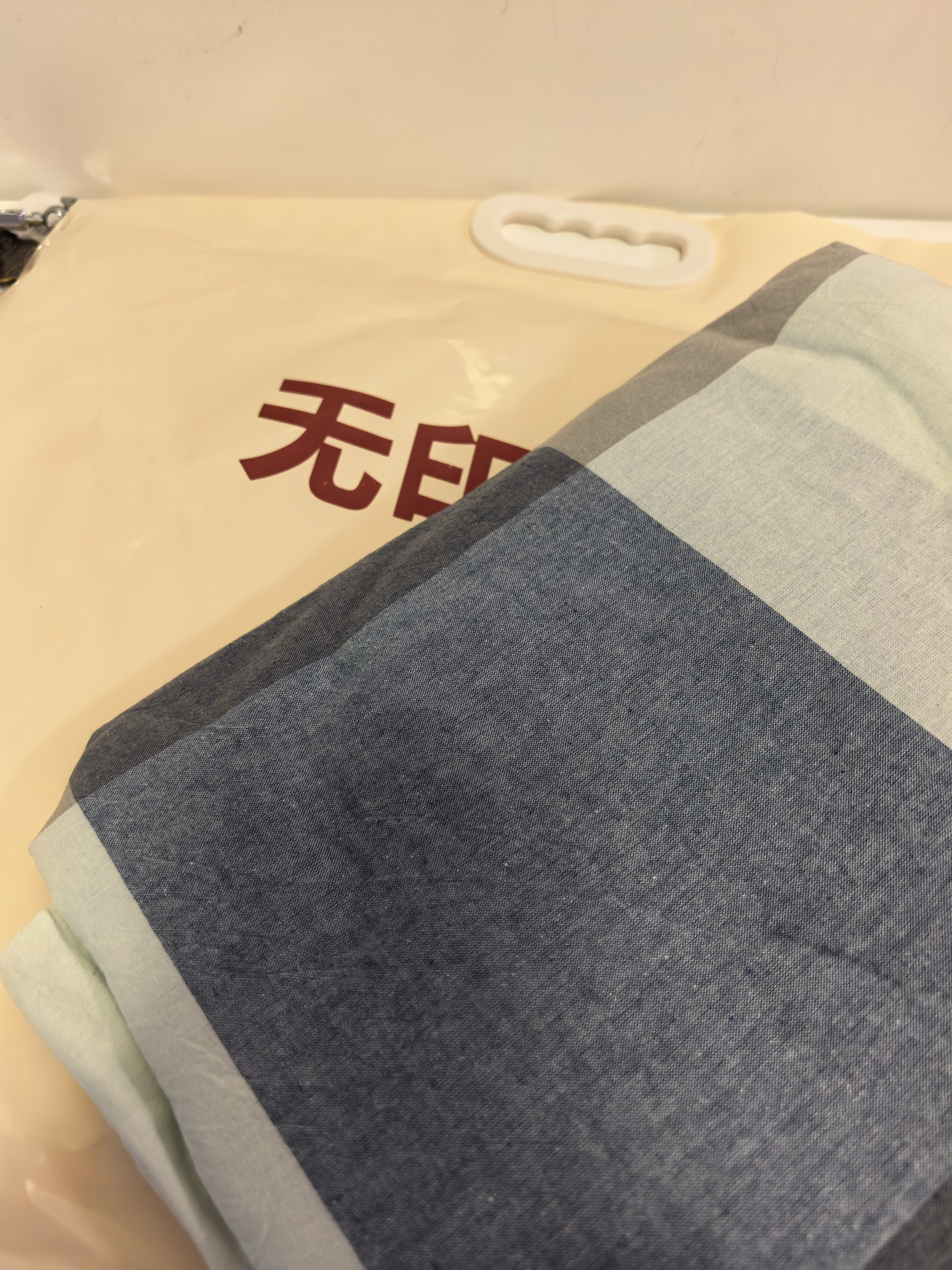 无印良品 A类全棉床笠单件 1.5x2米床罩床垫保护套 蓝大格 实拍图