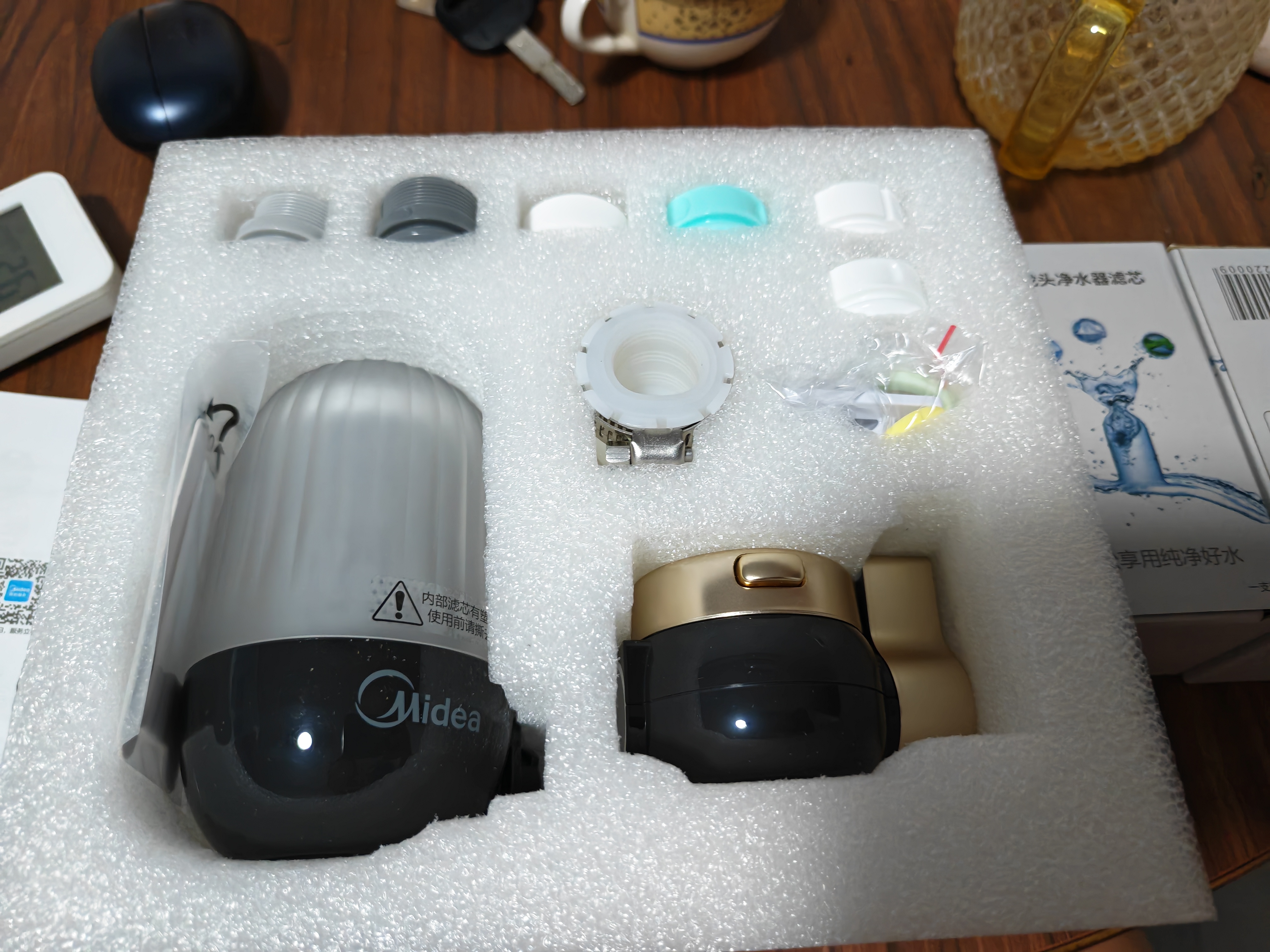 美的（Midea）水龙头过滤器家用厨房自来水净水器 活性炭12级精滤 可清洗 除氯除异味除垢 通用安装前置滤水器 4芯装【4年免换芯】活性炭增强版滤芯 实拍图