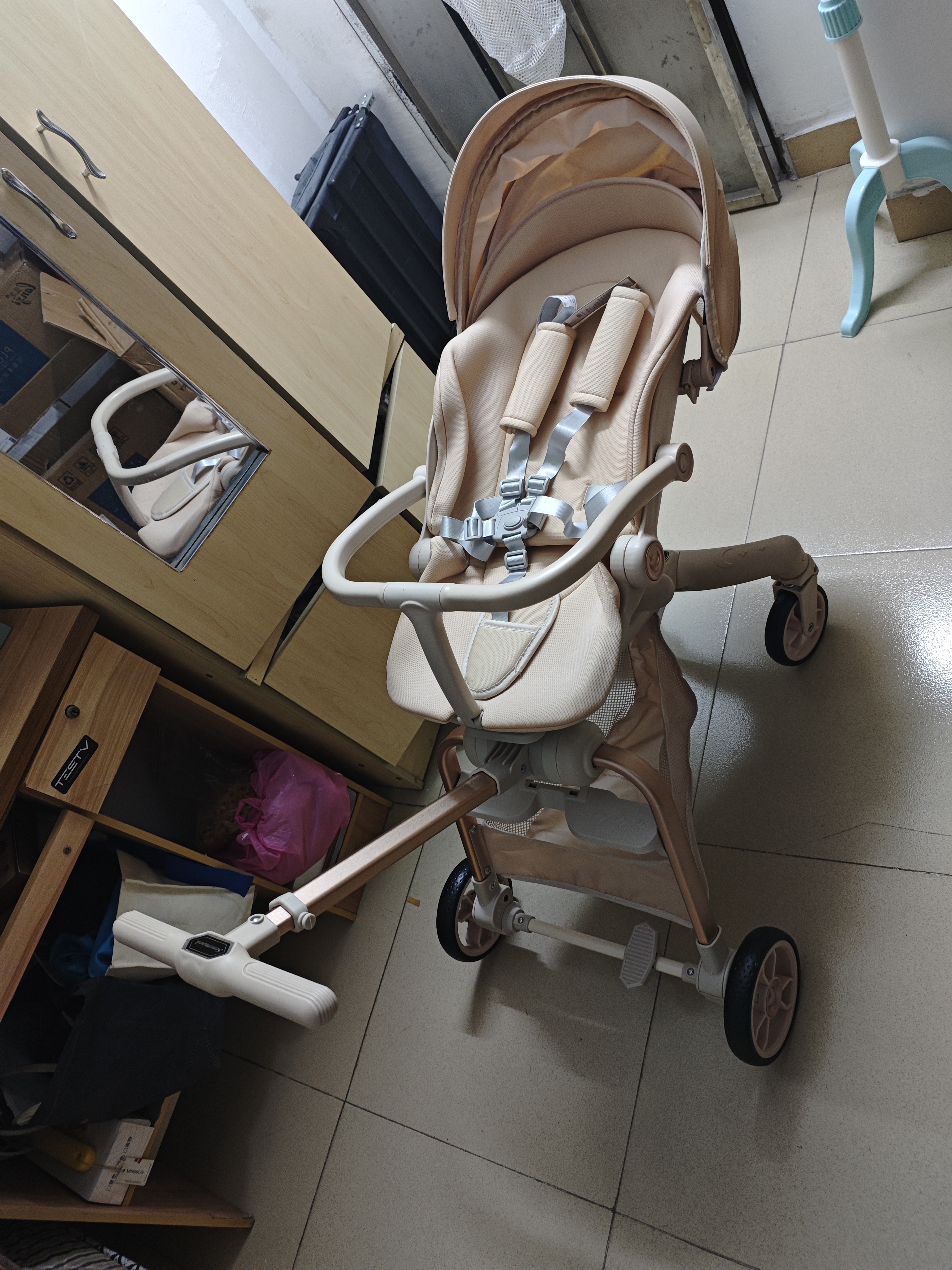 semmook遛娃神器婴儿推车0-6岁用折叠可坐可躺带减震双向高景观溜娃车 香槟金【挡风皮质遮阳棚】【弓形稳固车架】 实拍图
