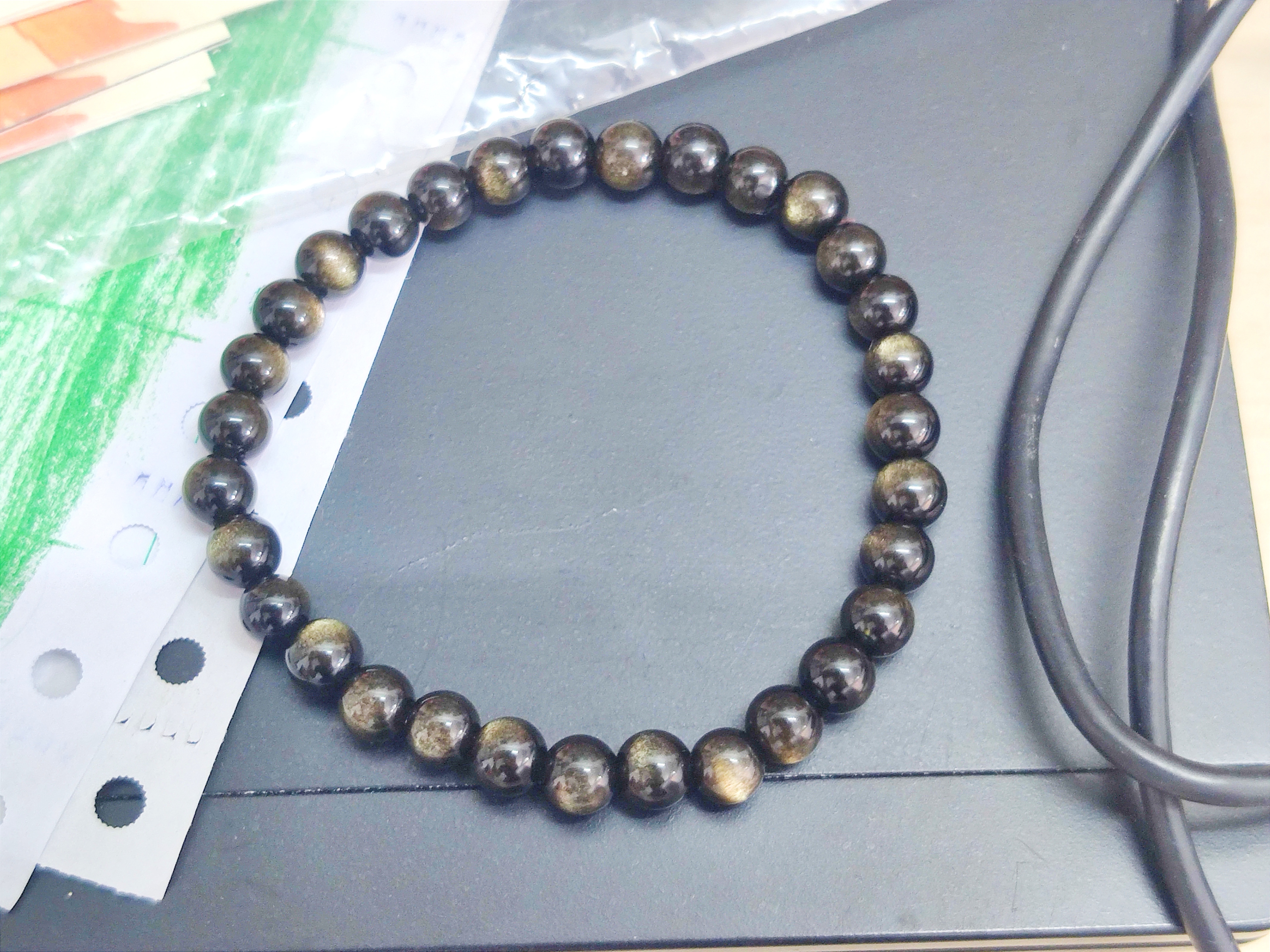 石玥珠宝精品6mm金沙天然黑曜石手串佛珠本命年转运珠水晶手链男女士款 实拍图