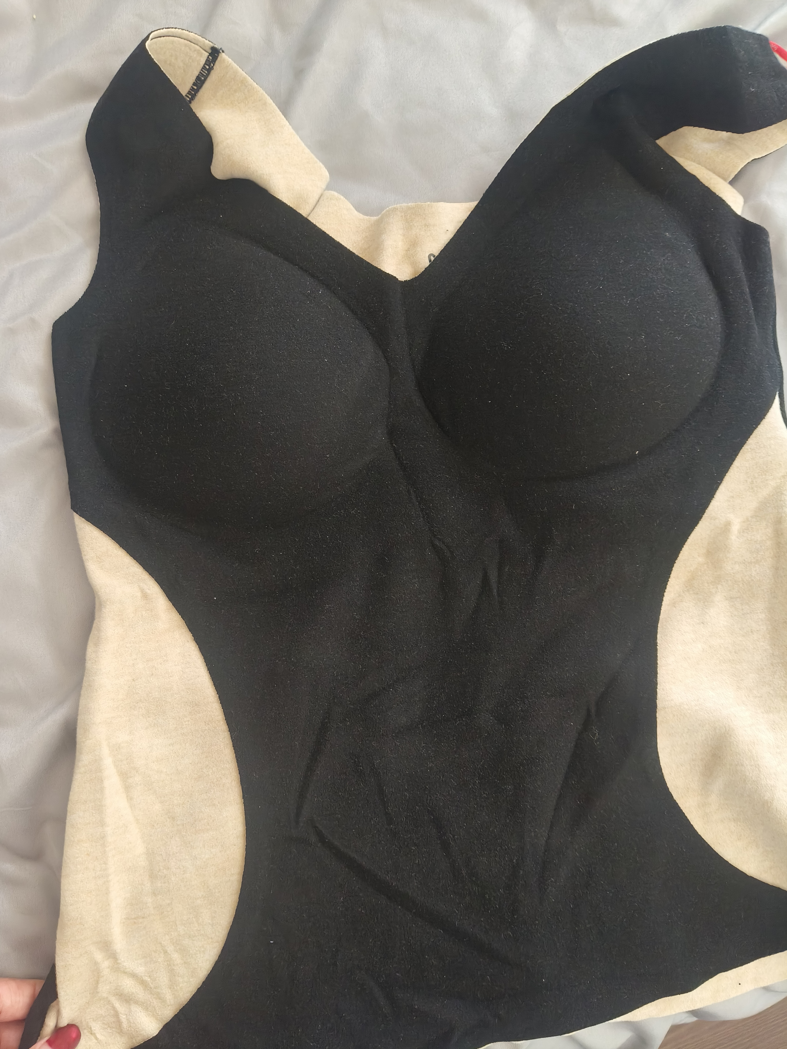 猫人含羊毛蚕丝德绒保暖背心女带胸垫免穿文胸内衣女美体背心黑色L 实拍图
