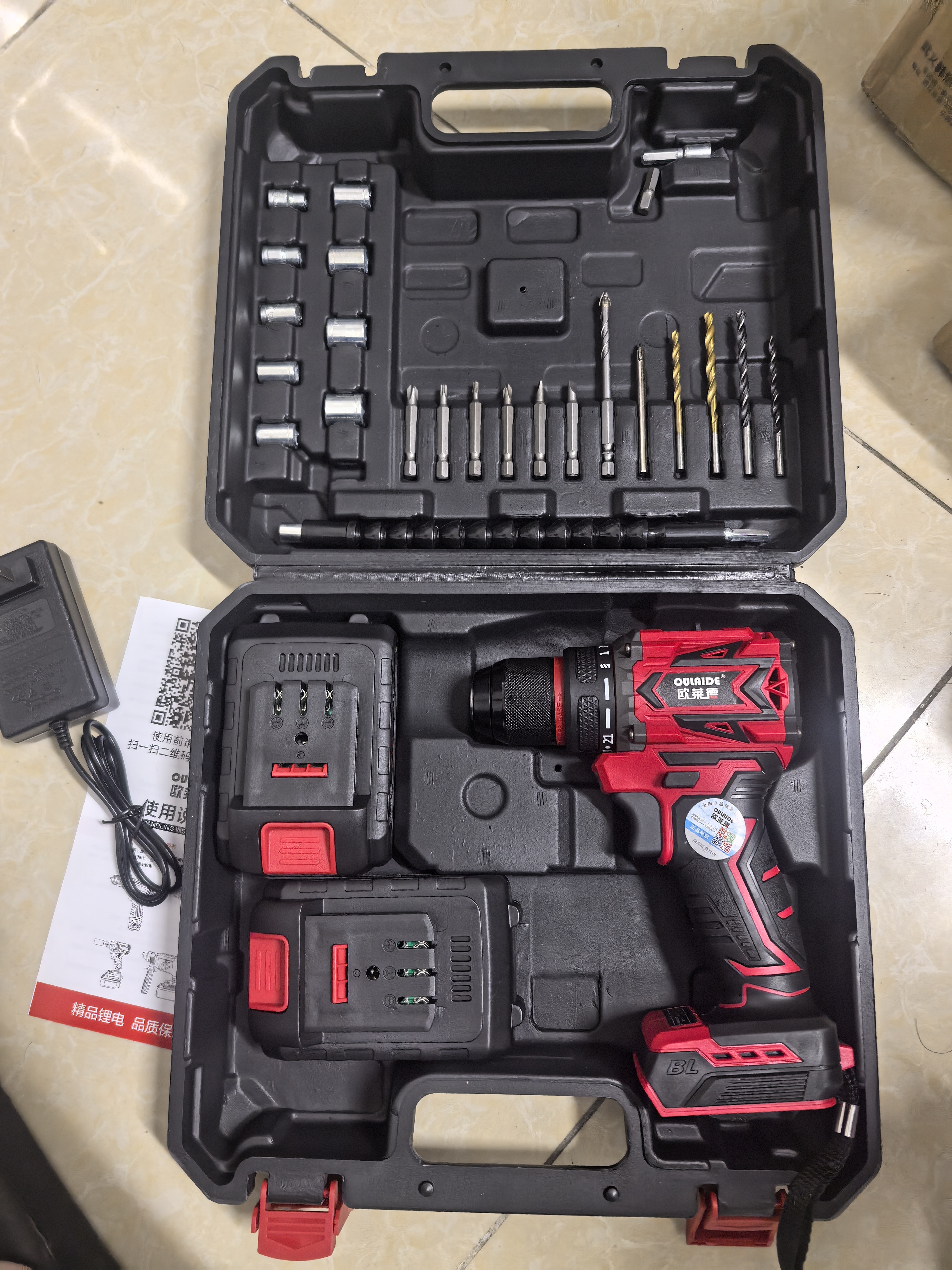 欧莱德无刷电钻手电钻电动螺丝刀充电式双速锂电钻家用手钻工具箱套装 实拍图
