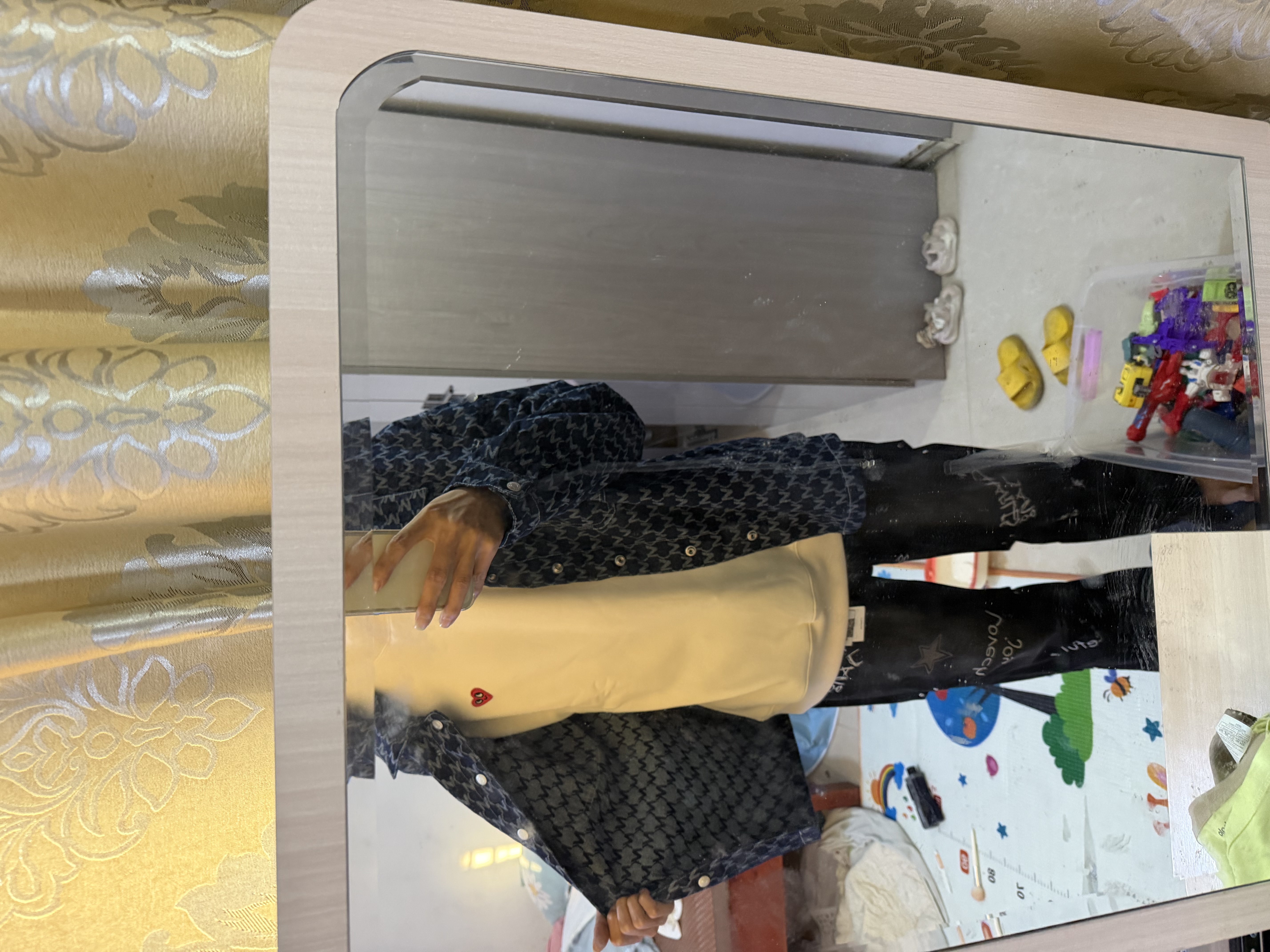 查尔斯桃心【王楚然同款】美式复古满印提花纹牛仔夹克男嘻哈高街情侣外套 L 实拍图