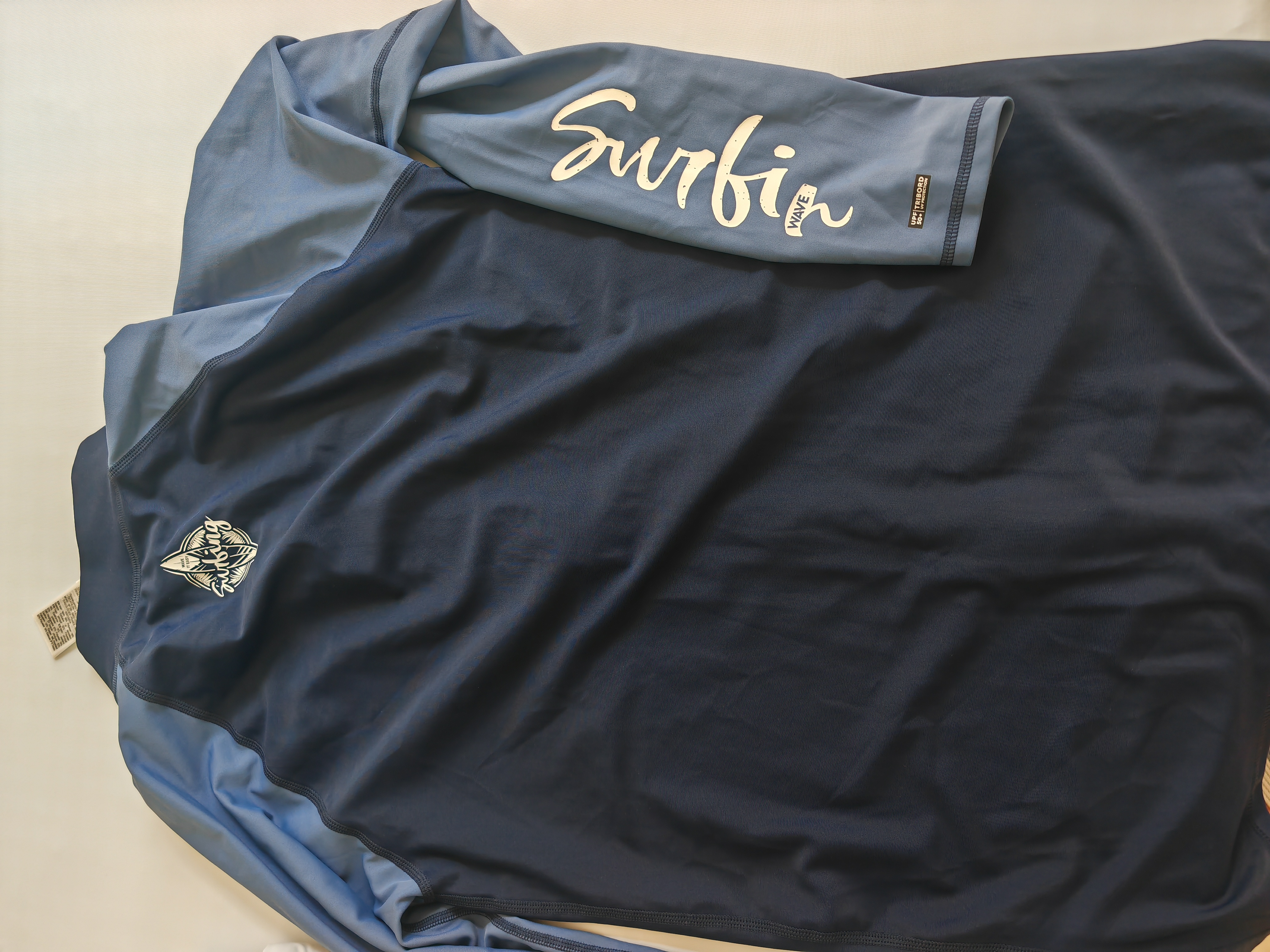 迪卡侬（DECATHLON）潜水服水母服男泳衣泳裤套装冲浪服温泉湿衣长袖速干防晒游泳装备 【上衣-拉链款】深蓝拼接-新款 L 实拍图
