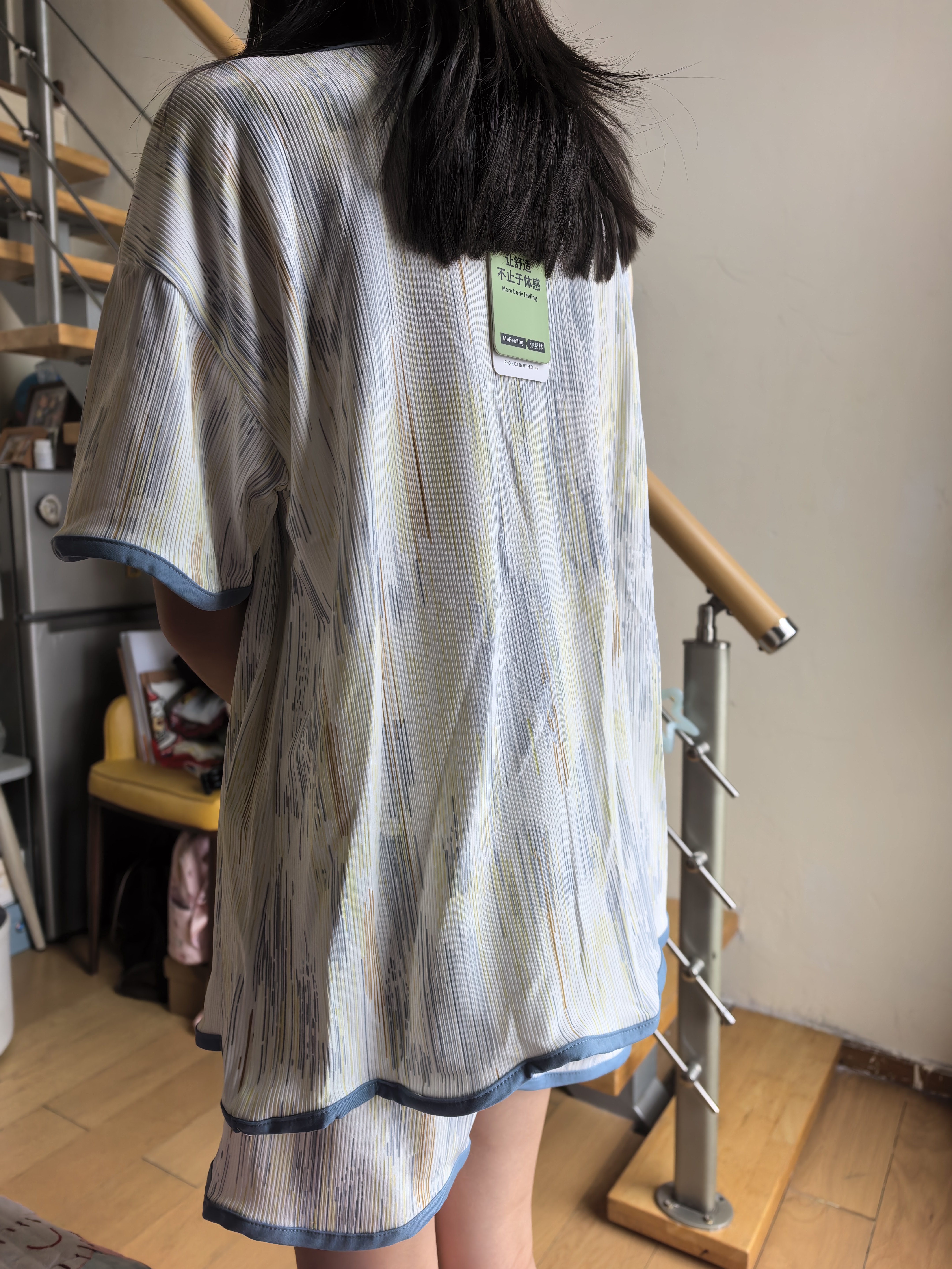 me feeling冰丝睡衣女夏季薄款带胸垫一体可外穿开衫可爱熊猫凉感家居服套装 实拍图