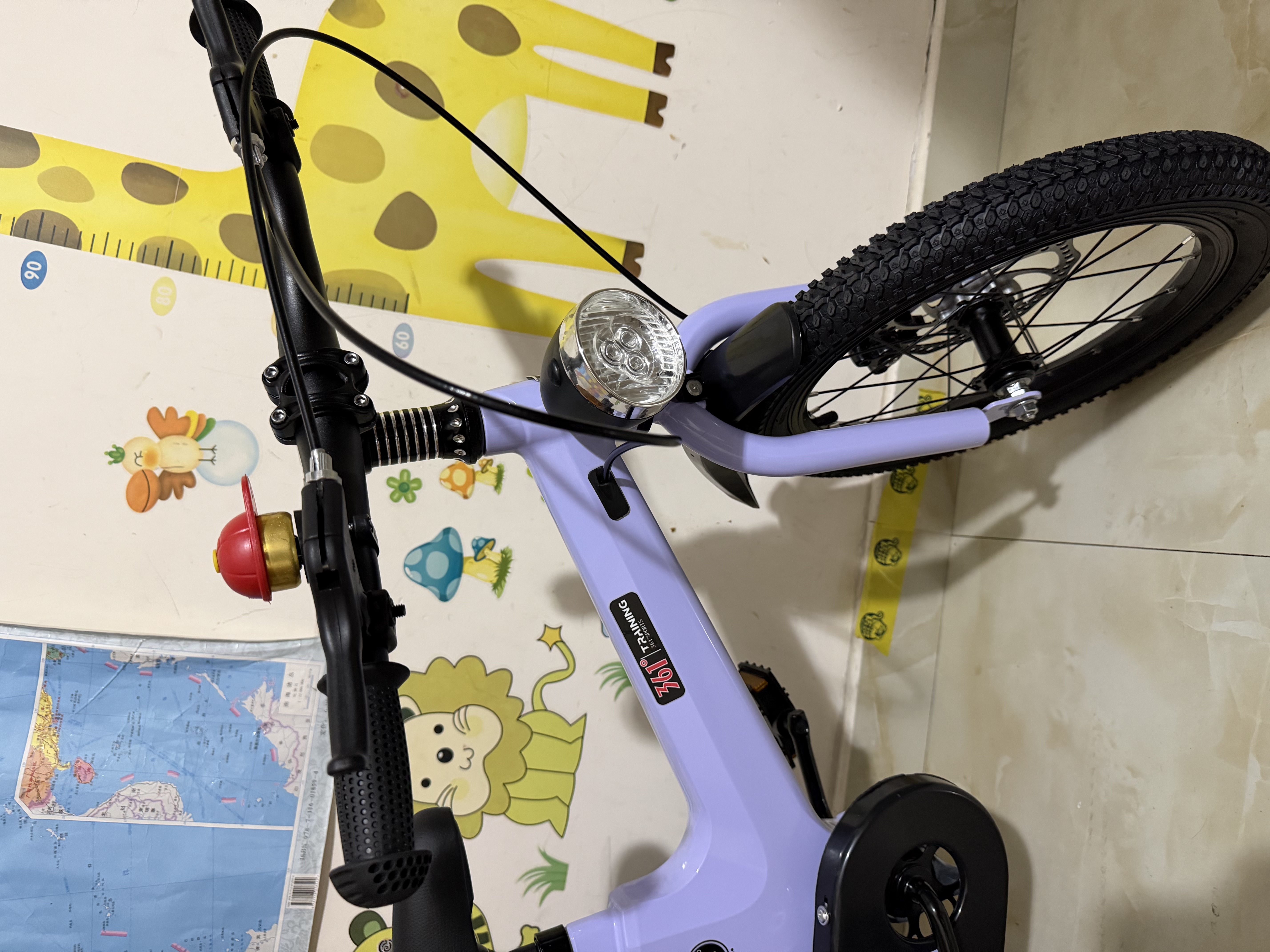 361°儿童自行车3-6-8岁双碟刹宝宝脚踏车男女小孩辅助轮单车16寸紫色 实拍图
