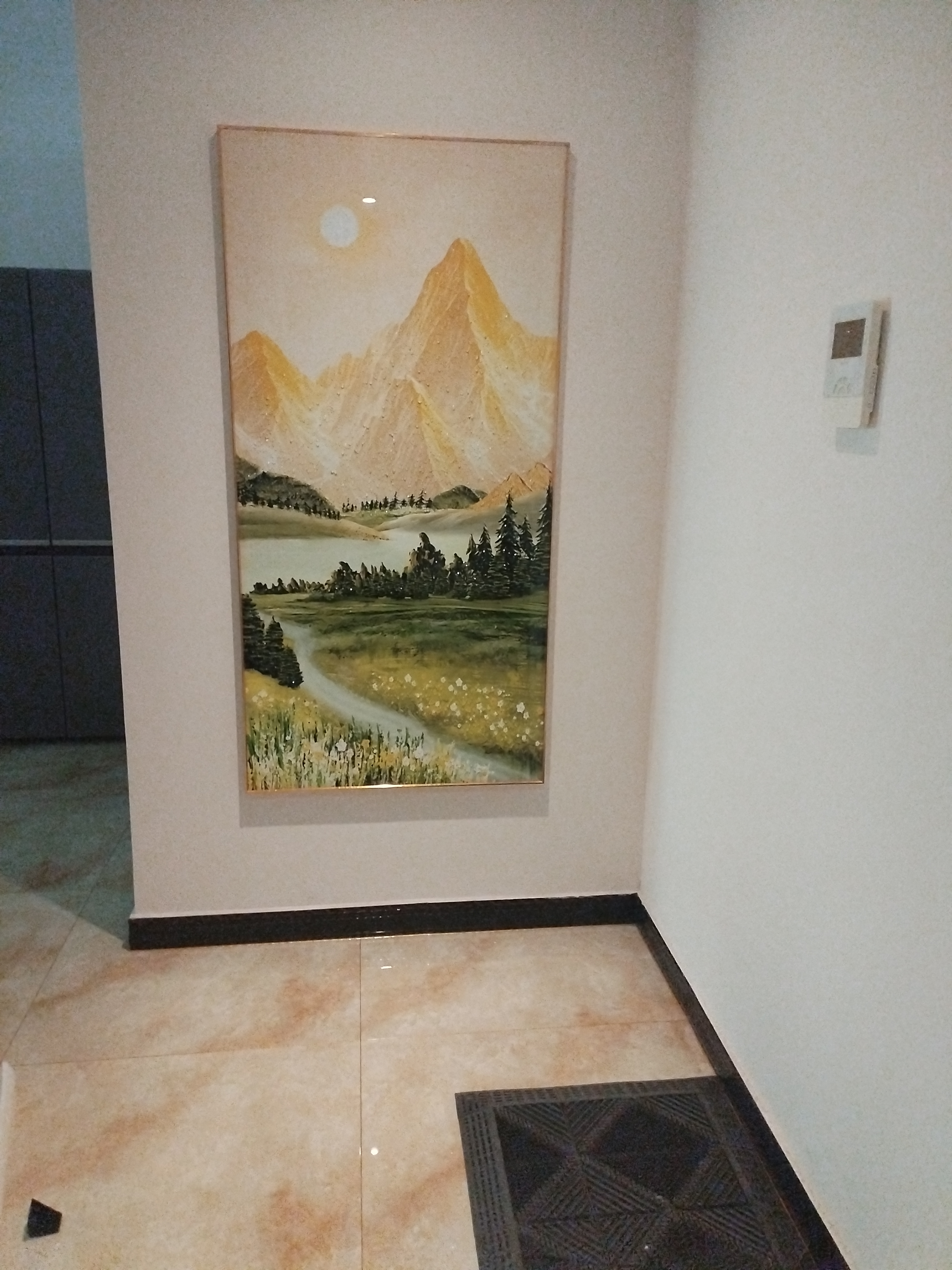 墨派（Mopai）【热销TOP1】玄关装饰画竖版现代简约走廊过道背景墙壁画入户挂画 背靠金山 80*160cm烤瓷镶钻+铝合金边框 实拍图