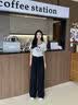 拉夏贝尔复古阔腿牛仔裤女春秋2026年新款不贴腿拖地裤 黑色 L 实拍图