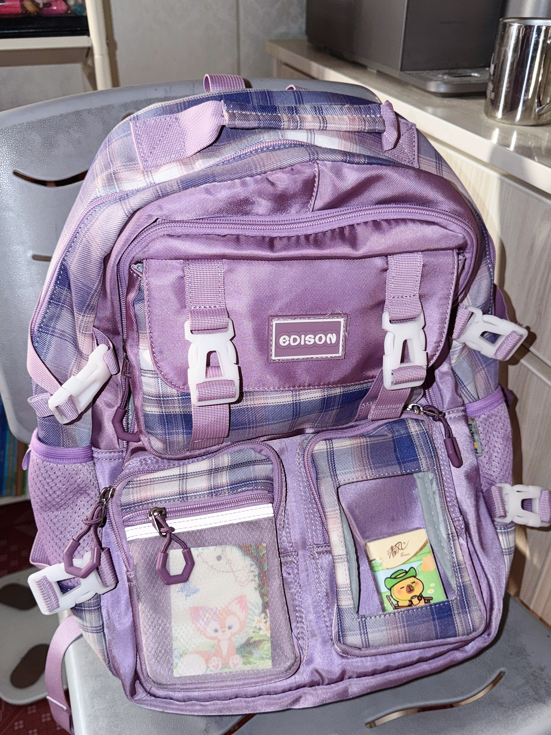 爱迪生发明家初中生书包黛露小学生大容量女生减负双肩背包 2260-2 紫色大号 实拍图