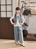 女童牛仔马甲三件套2026新款春秋装女大童洋气休闲蕾丝阔腿裤套装 三件套【马甲+打底衫+裤子】 140 实拍图