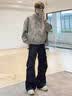主意范（ZHUYIFAN）美式扎染皮衣棉服外套男款春秋冬季加绒加厚立领防寒机车服夹克潮 5D3074灰色加绒【升级款】 L 110-125斤 实拍图