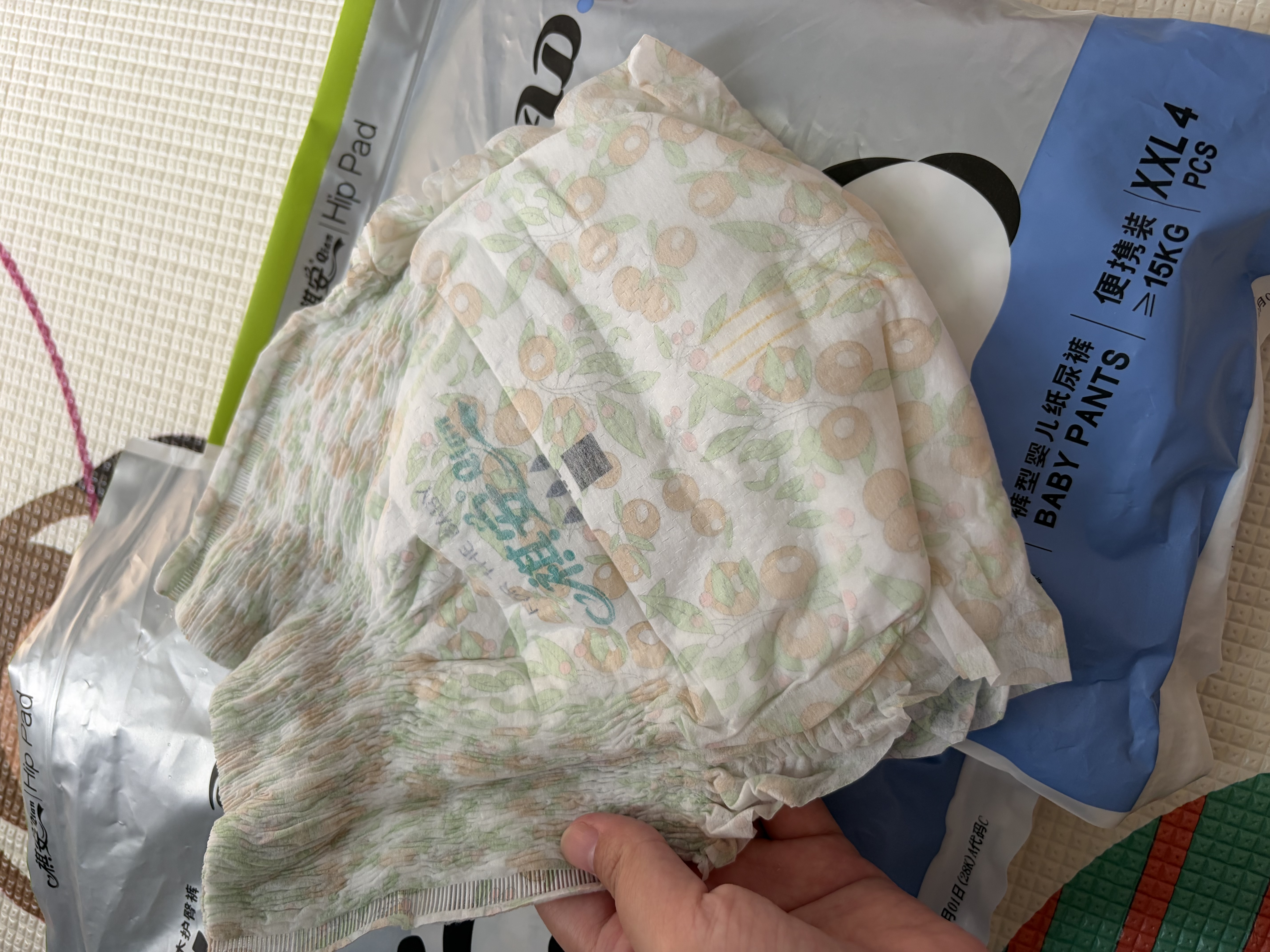 祺安3熊猫乳木果油护臀系列柔软亲肤大吸收新生儿尿裤拉拉裤试用装 拉拉裤XXL码4片15-19KG 实拍图