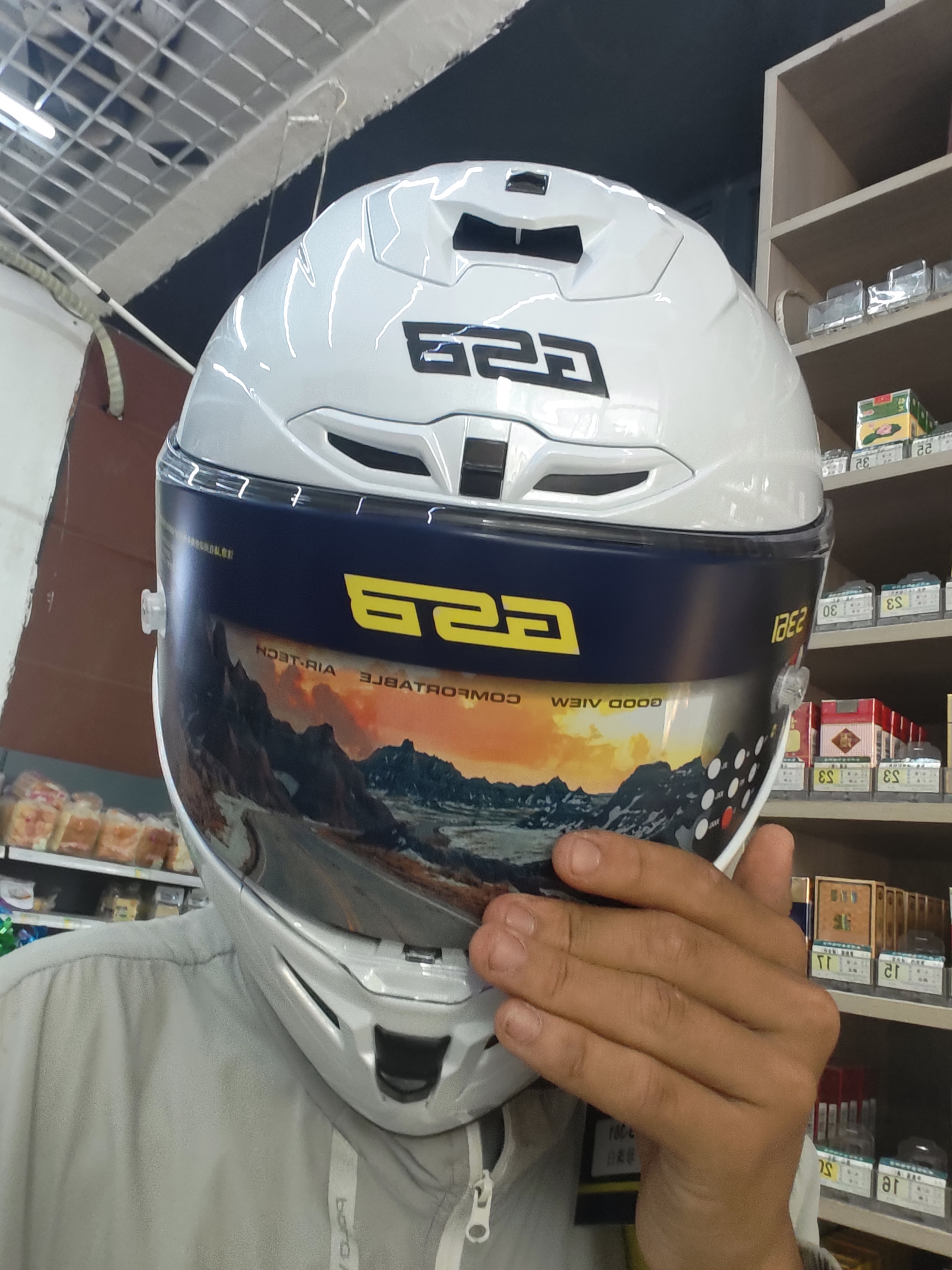 GSB摩托车头盔男女夏季防晒机车赛车大码3C全盔四季通用gsb361 珍珠白(配透明镜片) L 适合55-56头围 实拍图