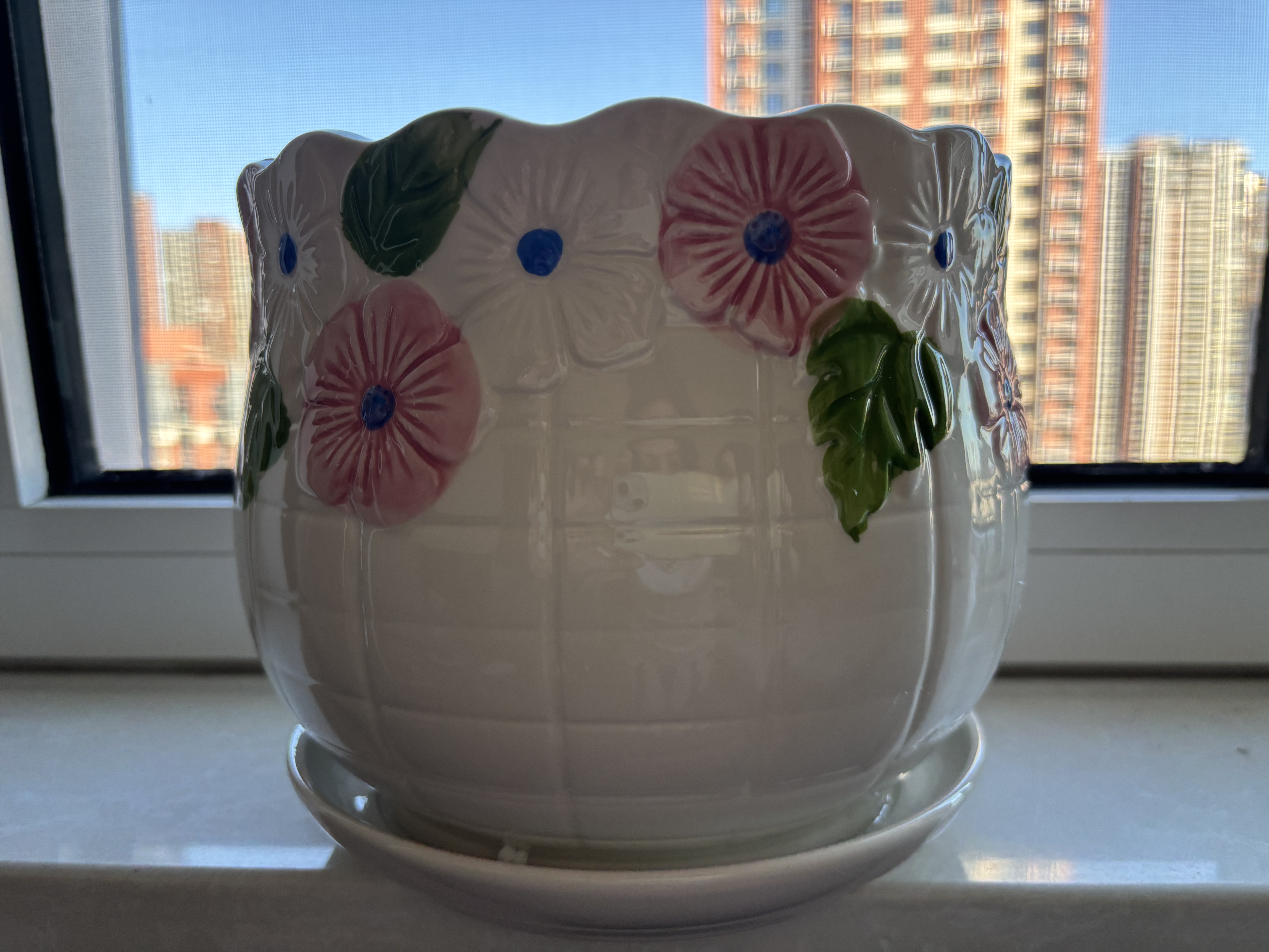 特价清仓陶瓷花盆容器家用室内盆栽带托盘底座蝴蝶兰多肉绿萝花盆 清新小花 特大号 实拍图