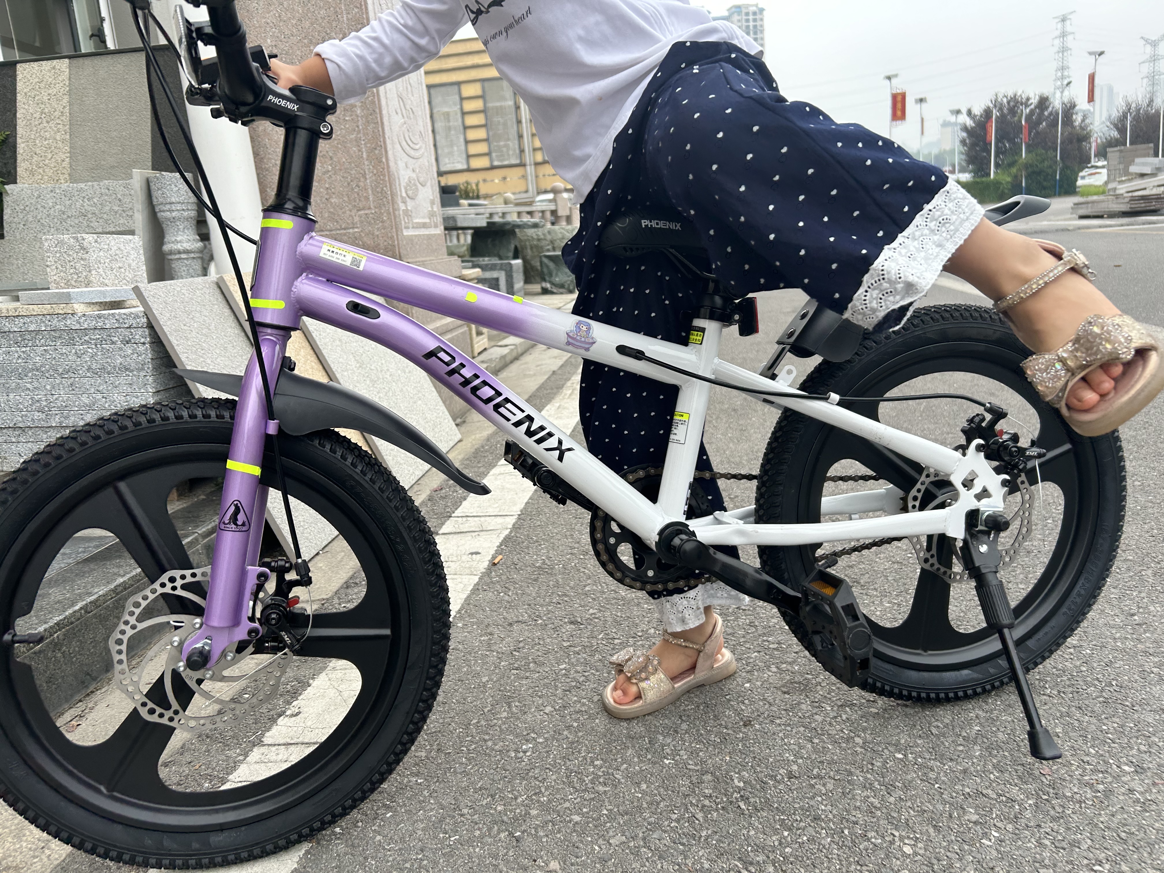 凤凰儿童自行车儿童山地学生车小孩单车带辅助轮3-6-10-12岁小中大童 乌梅紫丨单速一体轮+双碟刹+礼包 18寸（适合身高115-130cm） 实拍图