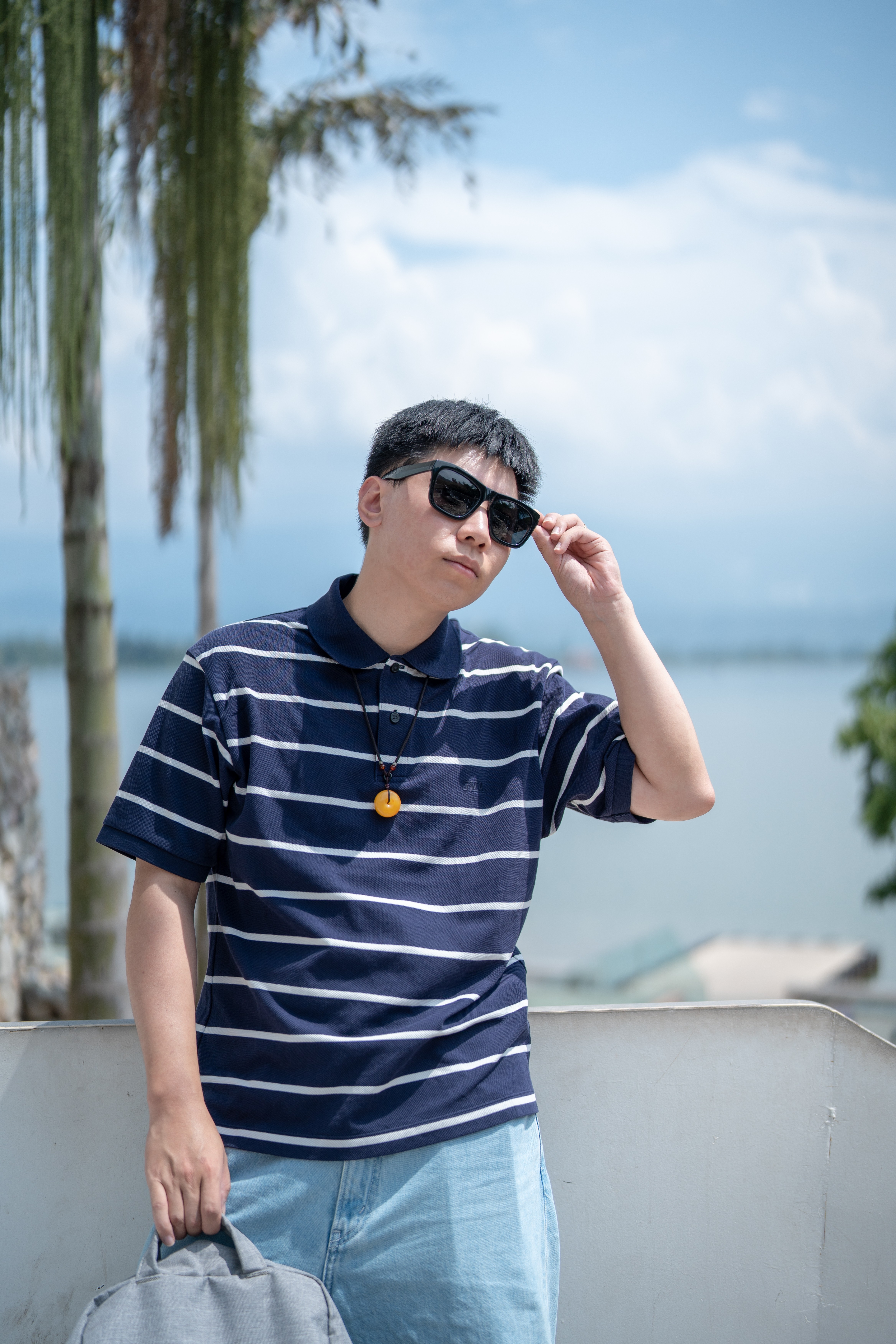 优衣库快干POLO衫/短袖/条纹男装女装合作款/T恤485565 69 藏青色 M 实拍图