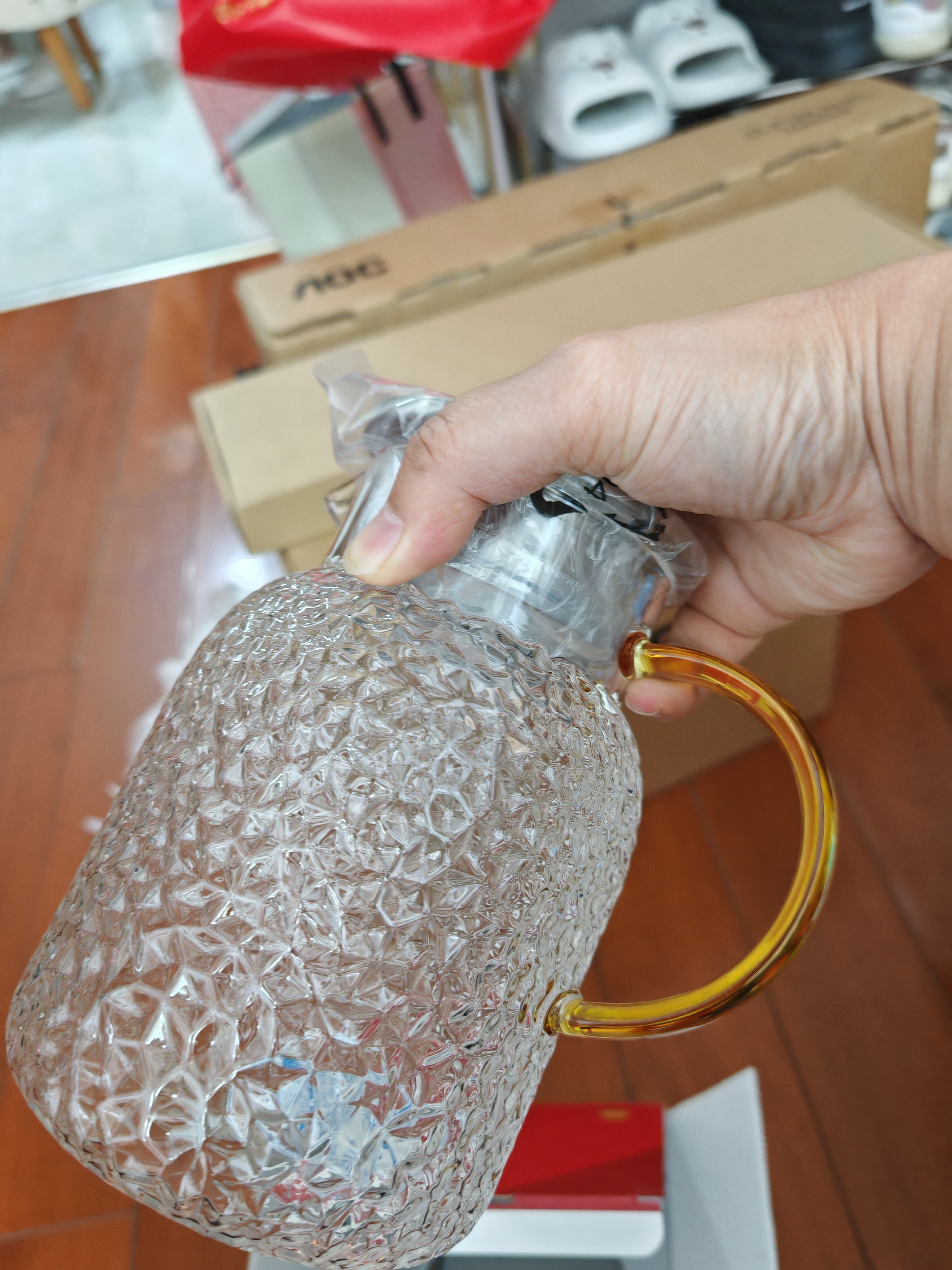 富光耐热玻璃凉水壶大容量家用果汁杯花茶杯茶壶冷水壶锤纹壶1200ML 实拍图