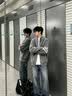 趣米乐三条杠针织衫毛衣套装男春秋季宽松潮牌痞帅青少年搭配衣服三件套 灰色针织衫+白色长T+复古蓝牛仔裤 XL 实拍图