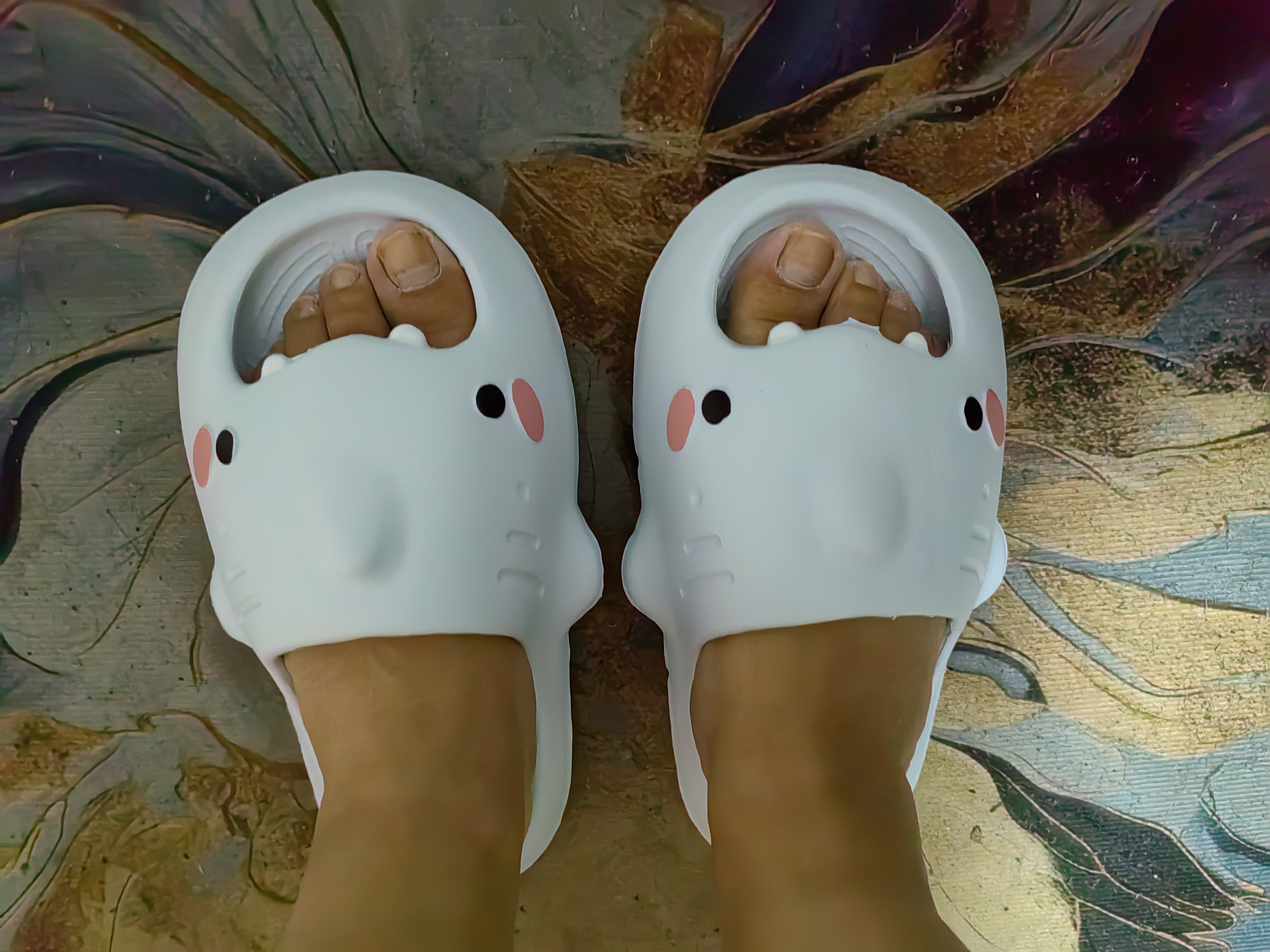 明星同款 高颜值2代萌鲨鱼厚底增高拖鞋防滑户外多巴胺拖鞋女士 蓝色 40-41 实拍图