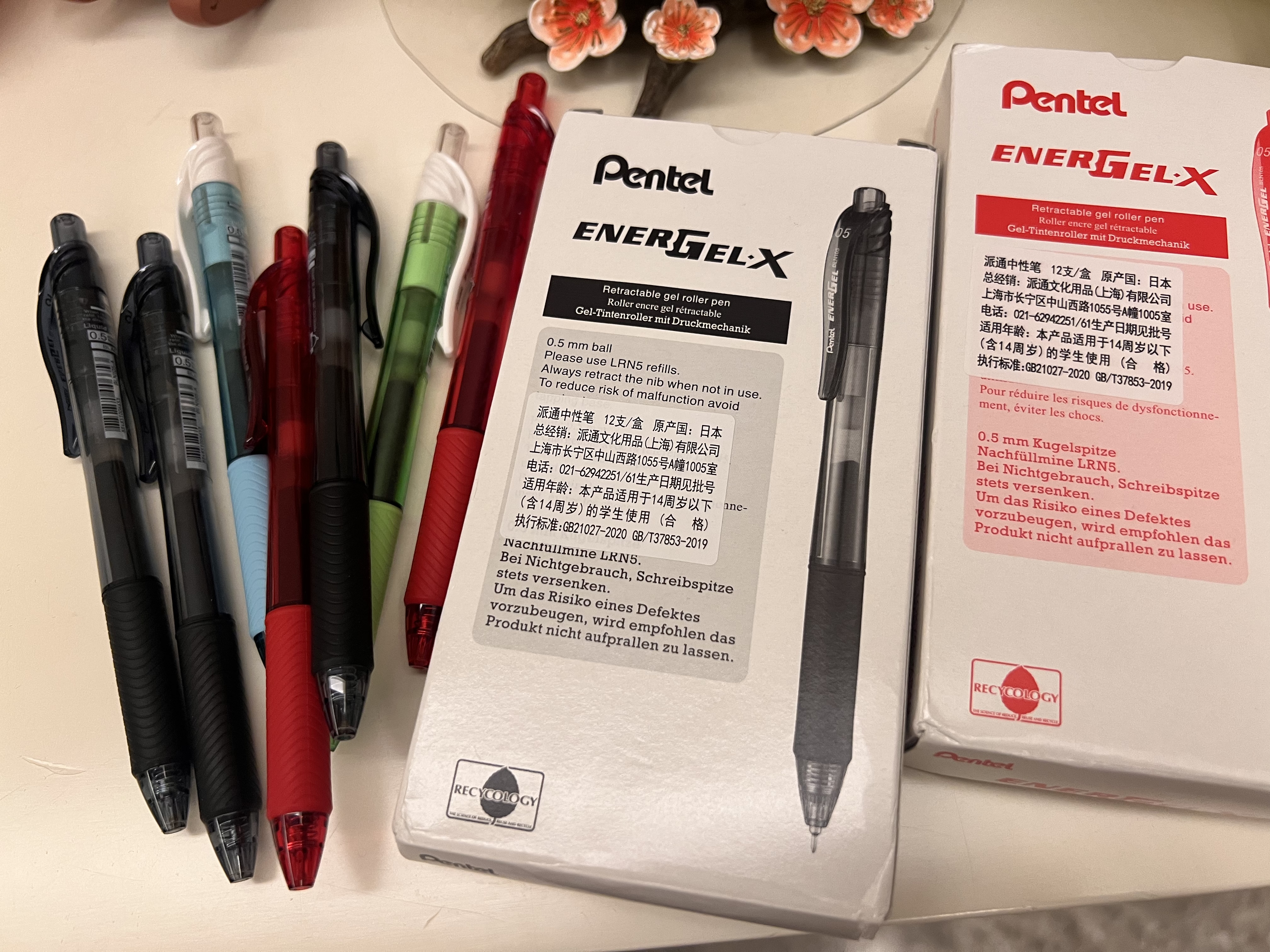 派通（Pentel ）BLN105按动红色中性笔高颜值0.5mm签字笔商务学生速干水笔水性笔文具 红杆红芯12支装 实拍图