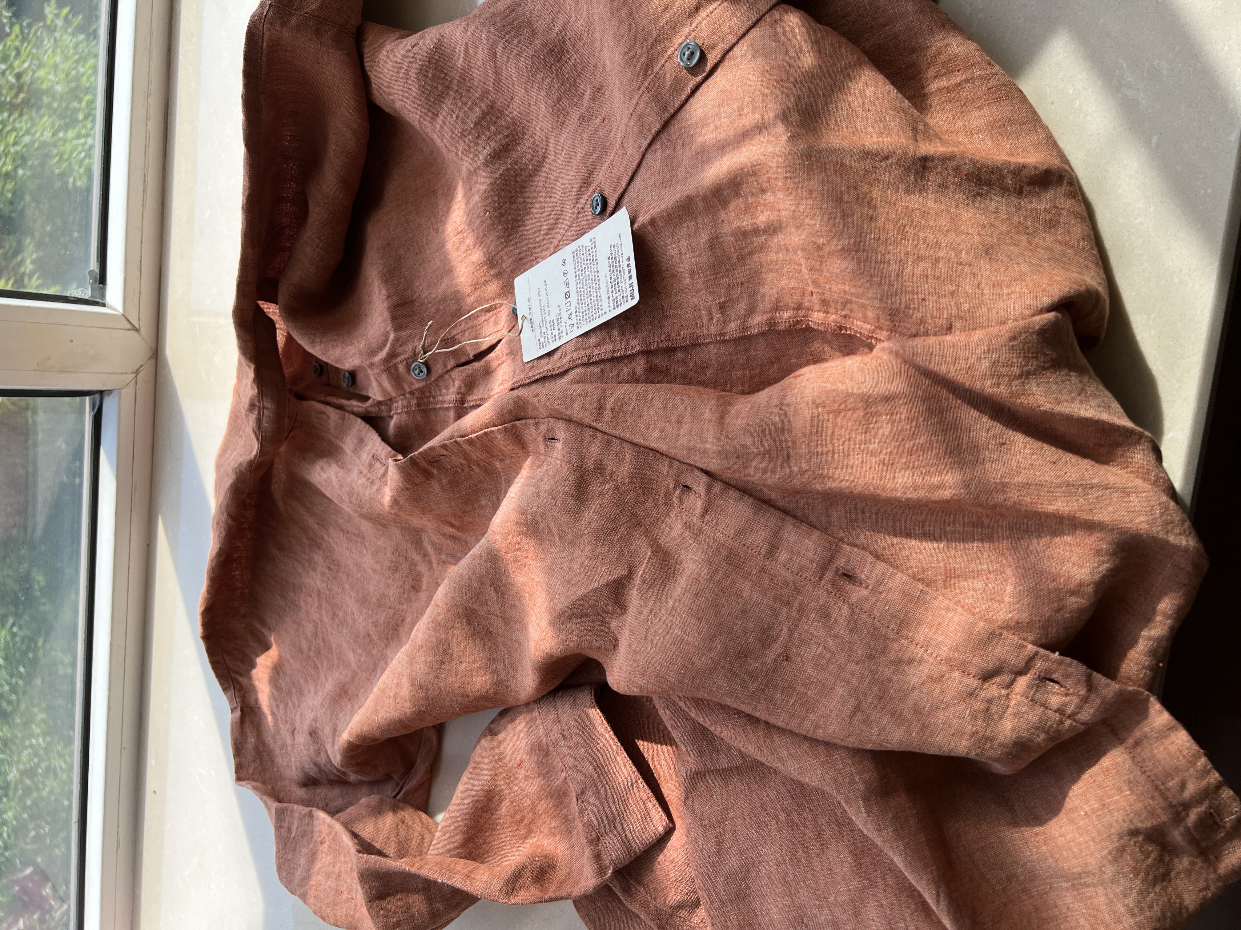 MUJI 女式 汉麻水洗 长袖衬衫连衣裙 女装裙子 26年春季 BC2R2A6S 深橙色 M （160/84A） 实拍图