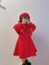 纯贝兔（CHUNBEITU）童装女童套装连衣裙秋冬季儿童背心裙拜年服小女孩毛呢外套三件套 红色 披肩+背心裙+帽子 130 建议身高125cm左右 实拍图