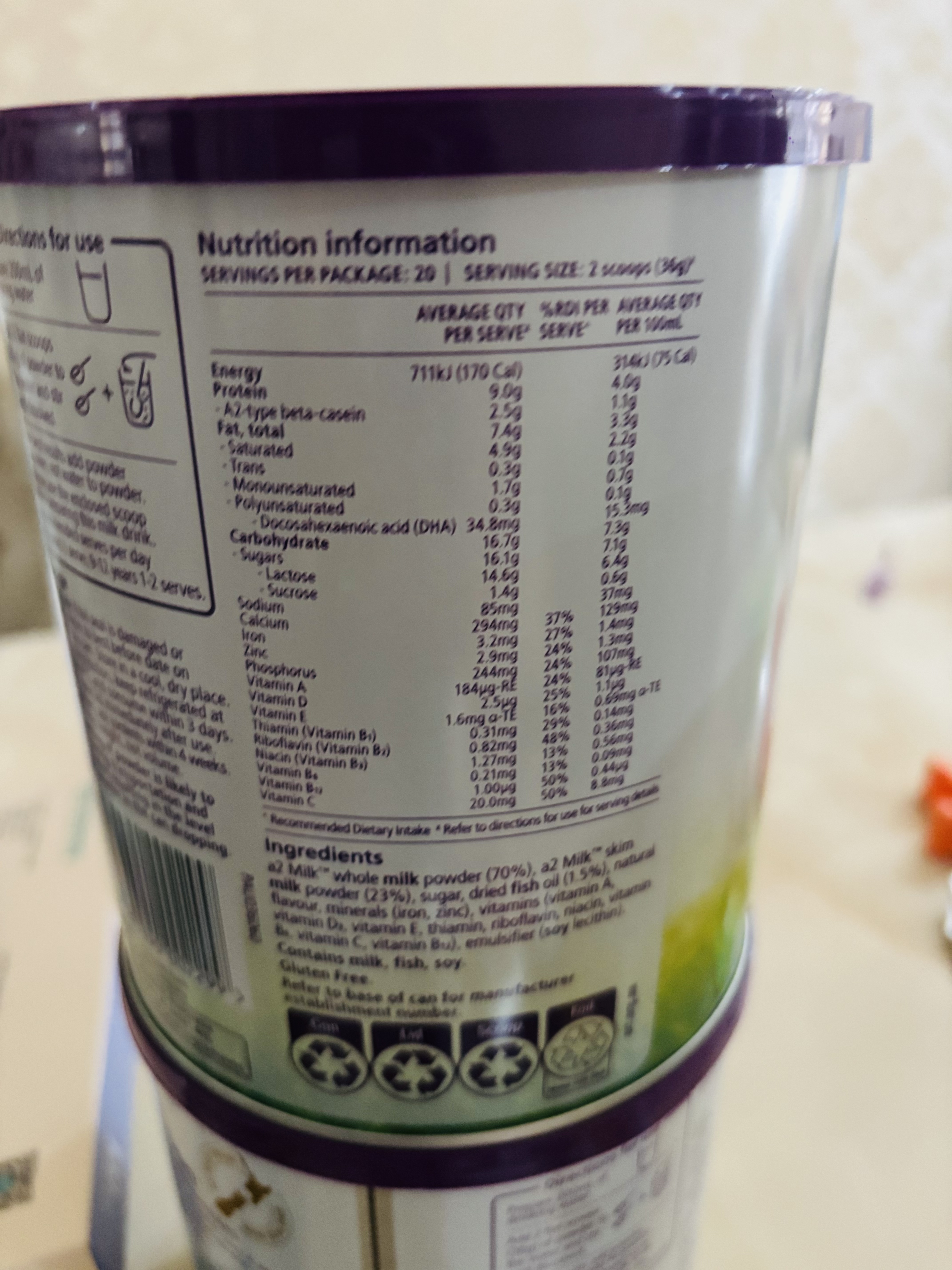 a2紫白金 紫聪聪儿童成长奶粉 DHA 750g*2罐【海底小纵队跳绳礼盒】 实拍图