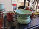 心去處汝窑茶漏茶滤全瓷一体茶叶过滤网加公道杯陶瓷滤茶器茶隔茶具配件 花边茶漏套组【天青陶孔】 实拍图