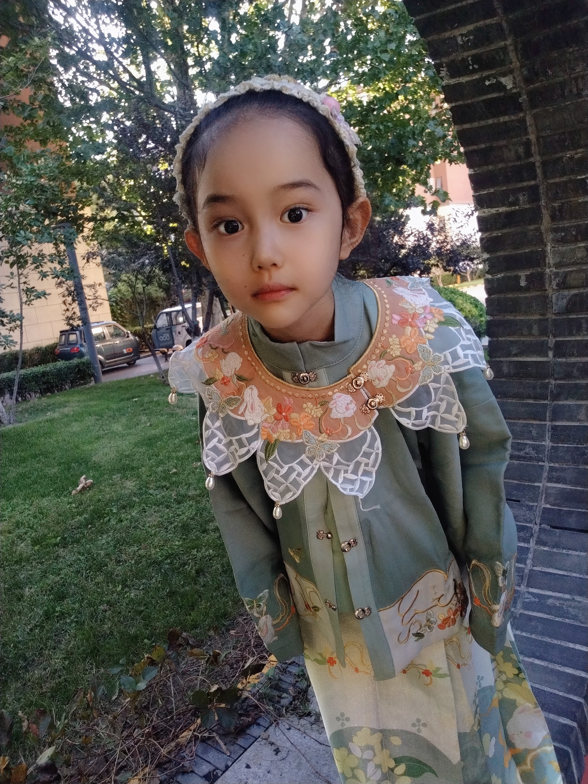 罗蒙女童明制汉服新式国风马面裙毕业演出服 汉服豆蔻绿套装 120 实拍图