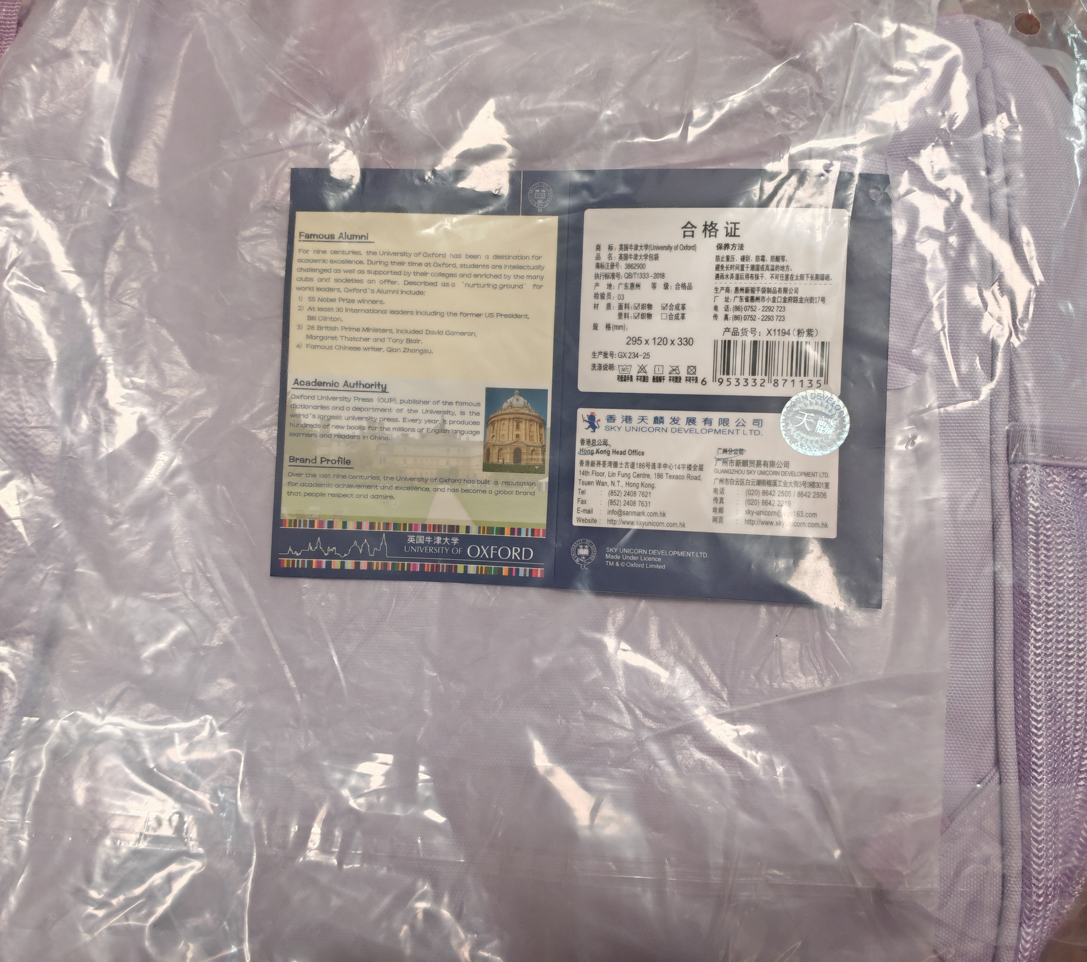 UNIVERSITY OF OXFORD补习袋小学生男女手提袋手拎书袋儿童斜挎包补课袋双肩书包1194紫 实拍图