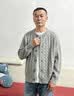 ROMON针织衫男士秋季休闲宽松落肩开衫毛衣男圆领上衣外套男7001灰色XL 实拍图