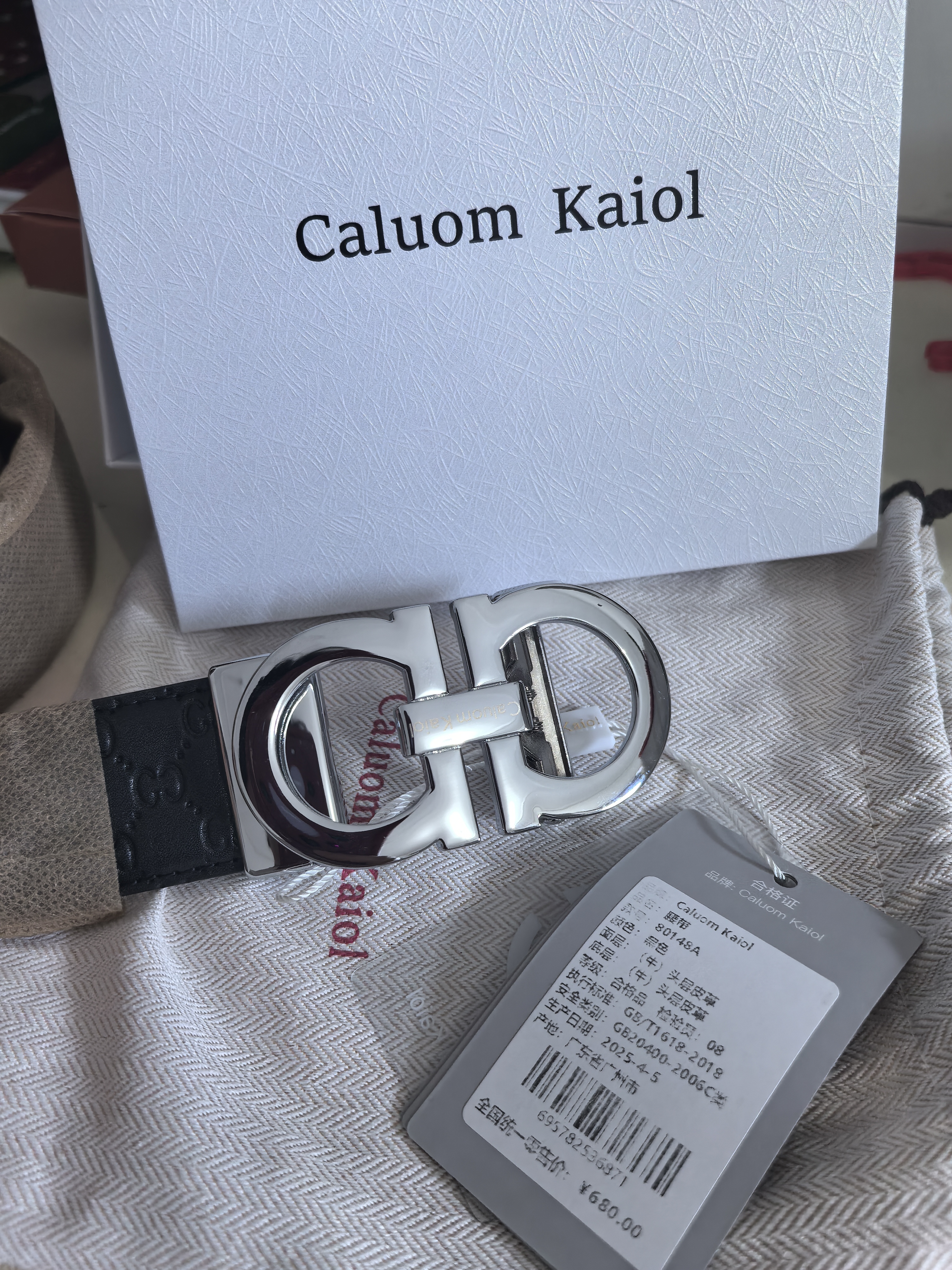 Caluom Kaiol品牌皮带男真皮自动扣男士腰带头层牛皮商务裤带生日礼物送男友 可指定尺码/80146A枪色/专柜礼盒 115cm -130cm默认随机发出（可修剪） 实拍图
