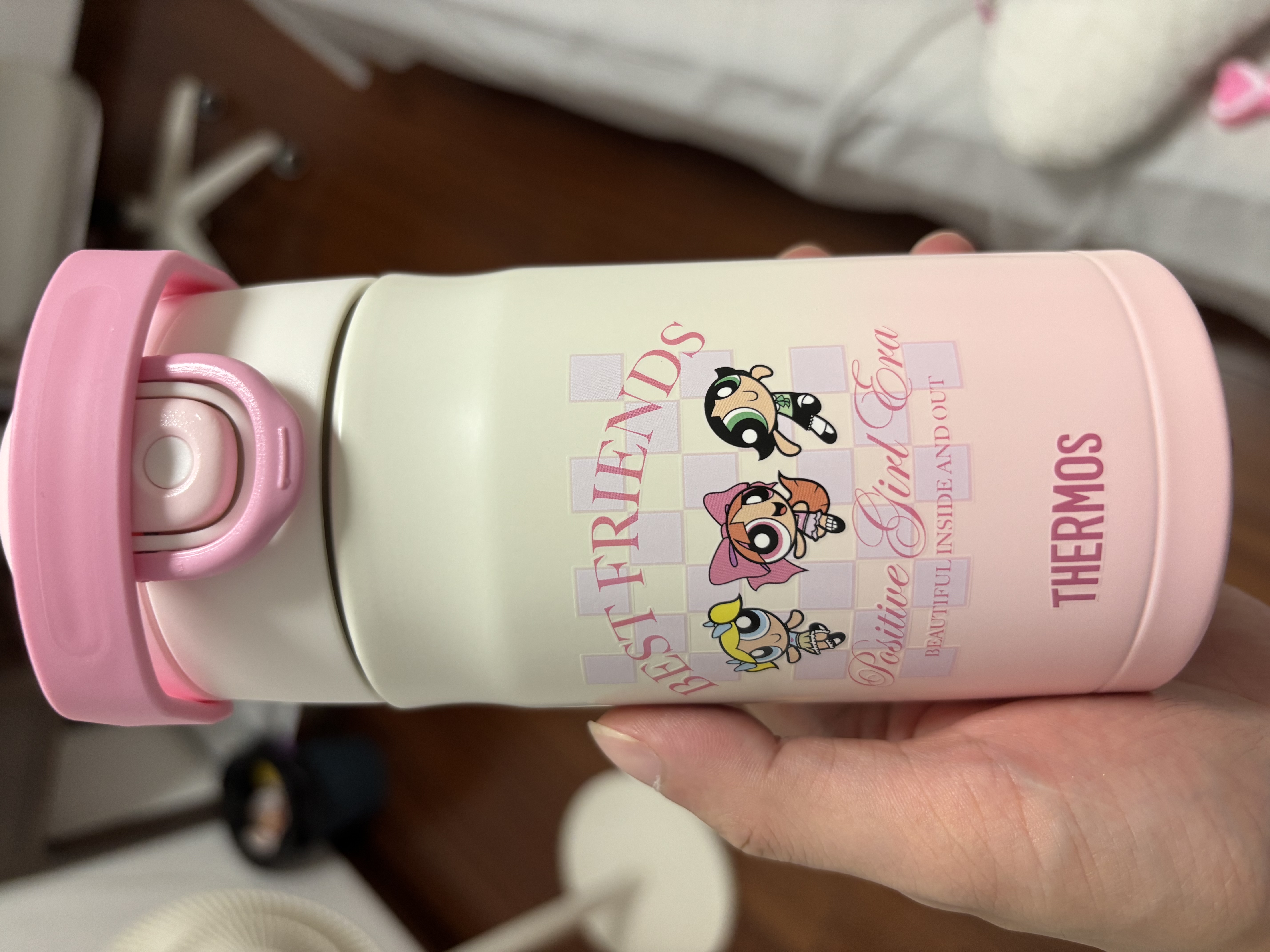膳魔师飞天小女警联名儿童保温杯316L吸管杯6-12岁上学专用水杯350ml 粉 实拍图
