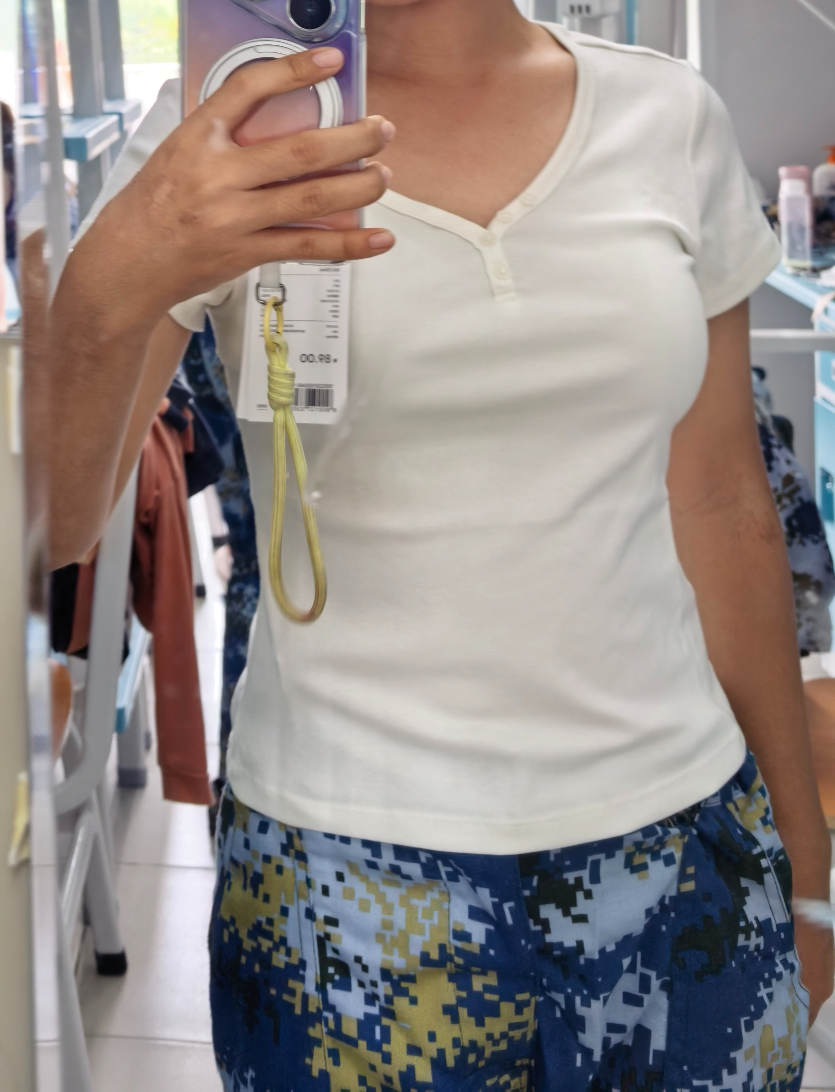 森马（Semir）短袖T恤女夏季短款V领半开襟套头衫紧身正肩2026上衣109326100046 实拍图