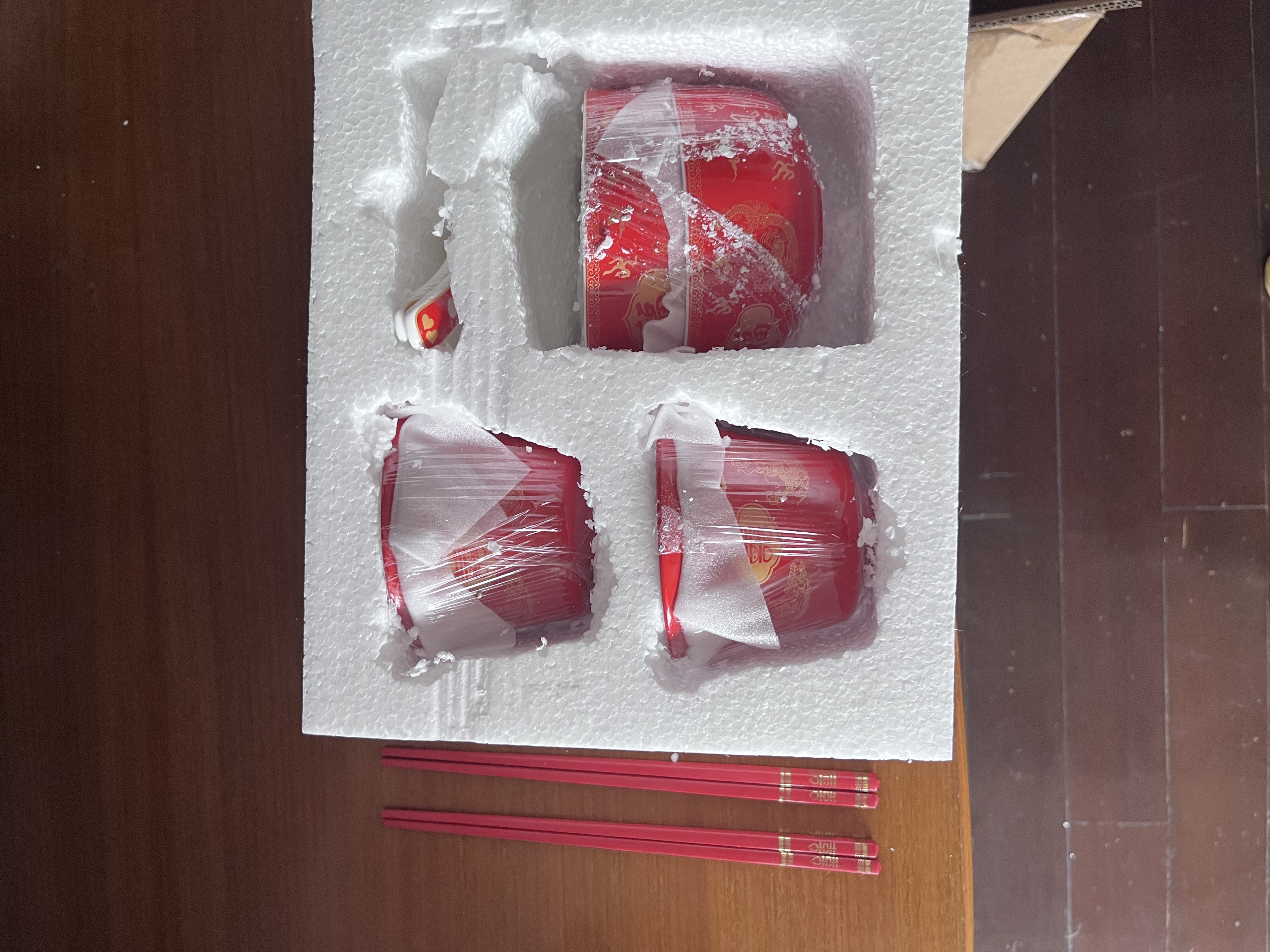 极度空间 敬茶杯 结婚龙凤红碗筷套装鸳鸯碗新婚礼物喜碗婚庆用品婚礼道具 实拍图