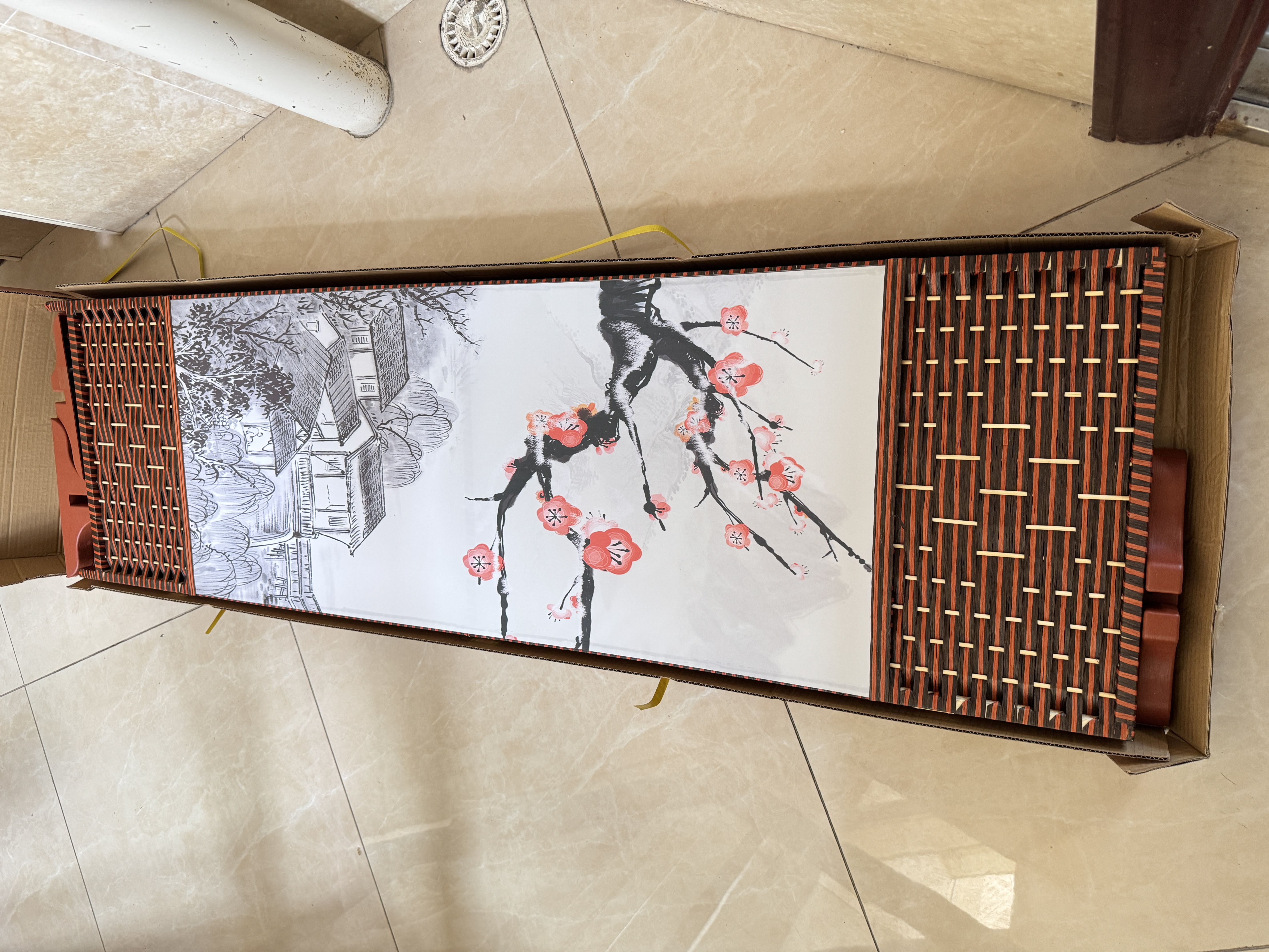 中式简易折叠可移动屏风遮挡板帘客厅隔断墙卧室现代简约办公室 双面图案送底座（加厚加粗） 1.7米高4扇一组2米宽 实拍图