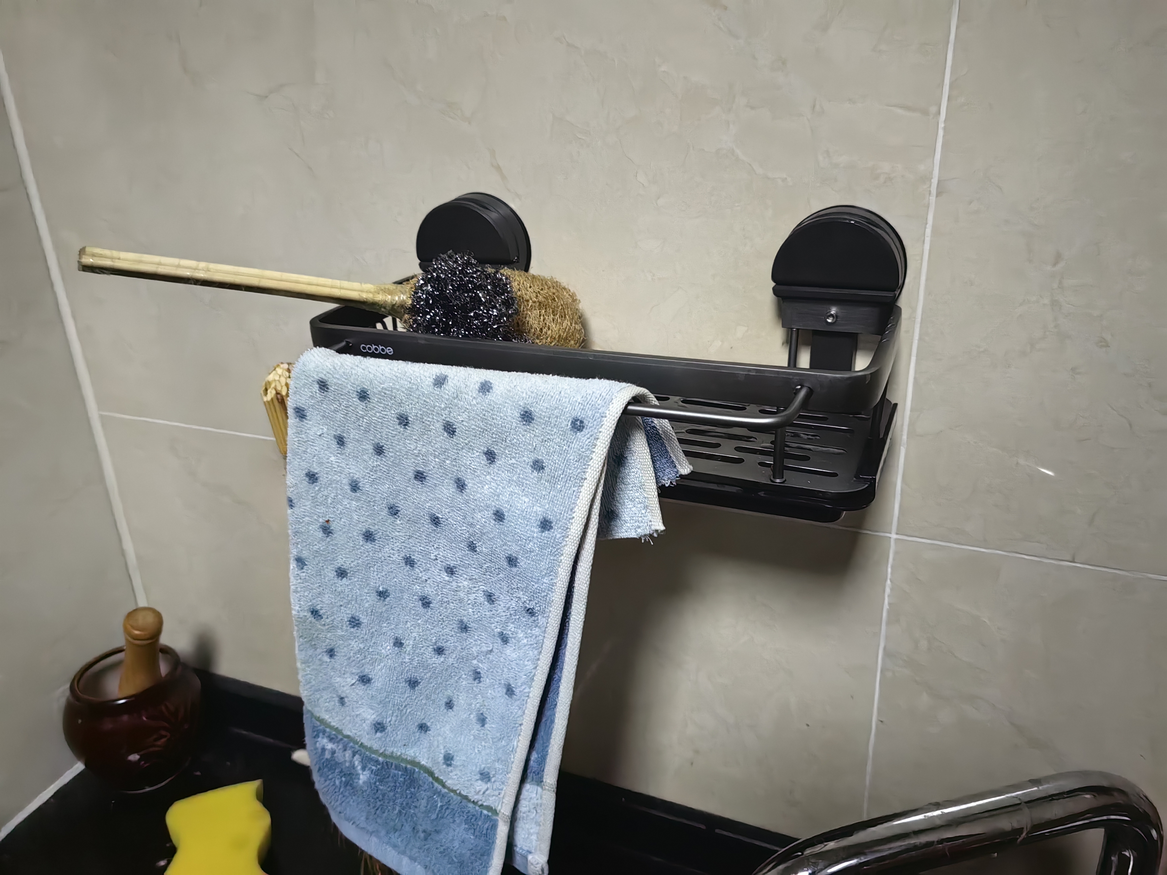 卡贝（cobbe）厨房置物架抹布架沥水架台面壁挂水槽洗碗布海绵收纳架厨房用具 实拍图